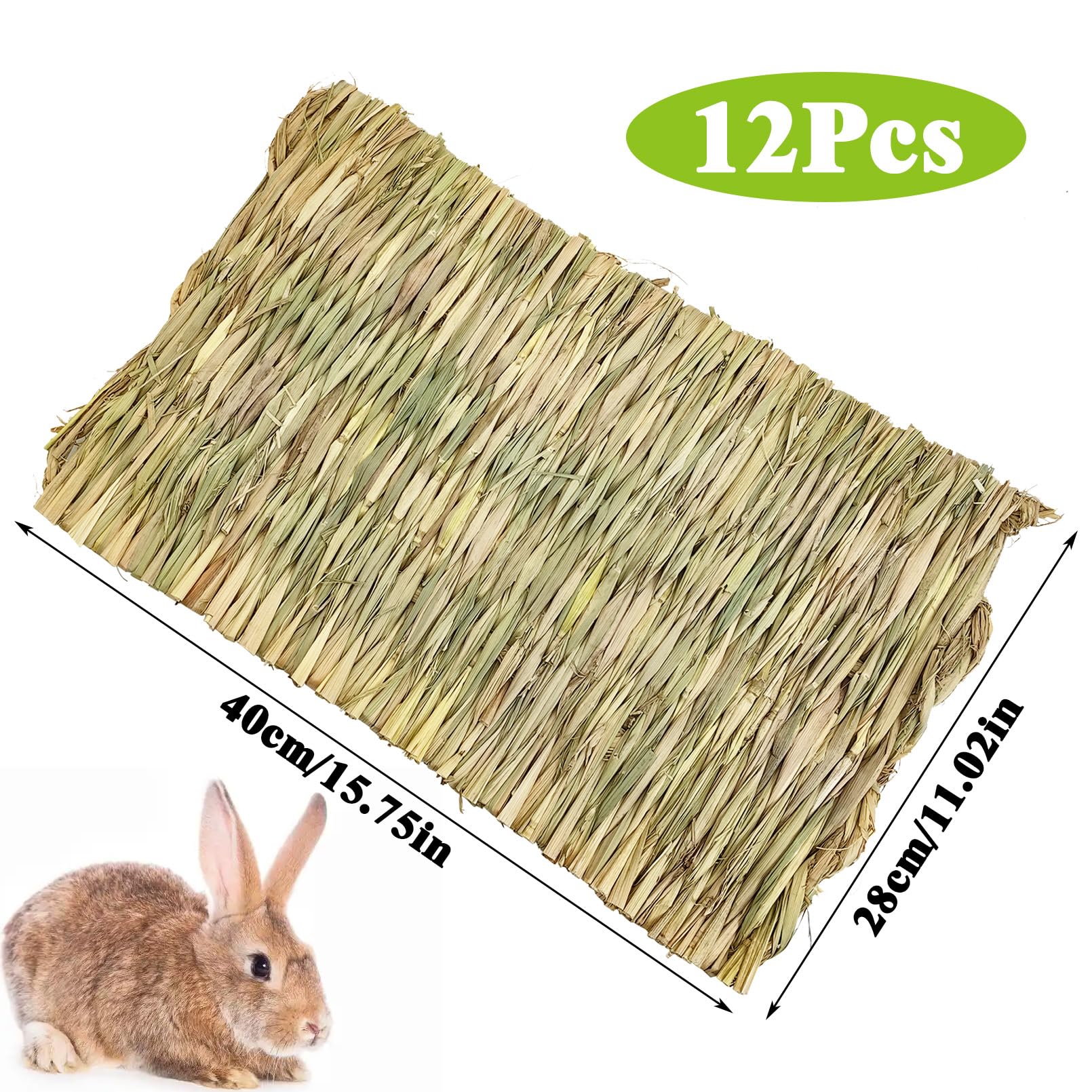 Kathson 12 Pcs Rabbit Large Grass Mat Natural Grass Woven Mat Rabbits Chew Toys Grass Bedding Nest For Small Animal Bunny Rabbit