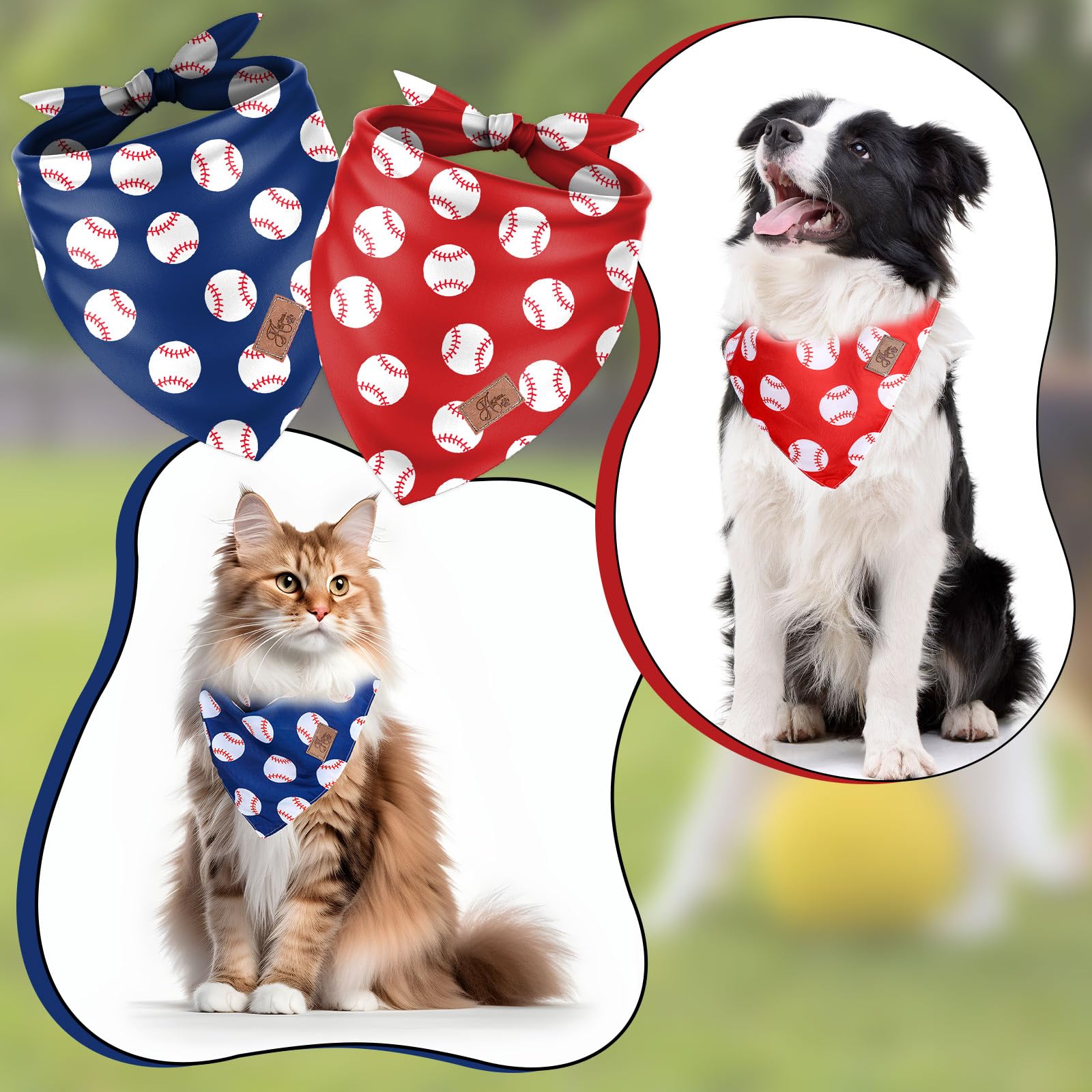 2Pcs Baseball Dog Bandana Red Blue Sports Ball Theme Triangle Pet Scarf Cute Adjustable For Pet Birthday Party Costume Accessori