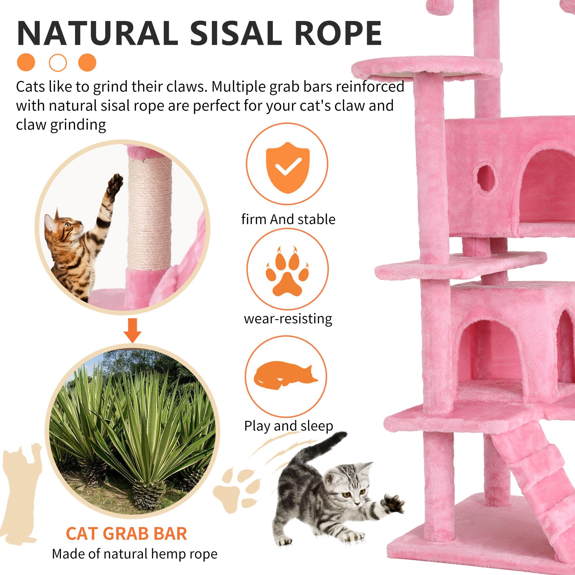 Bestpet 54In Cat Tree Tower For Indoor Cats,Multi-Level Cat Furniture Activity Center With Cat Scratching Posts Stand House Cat
