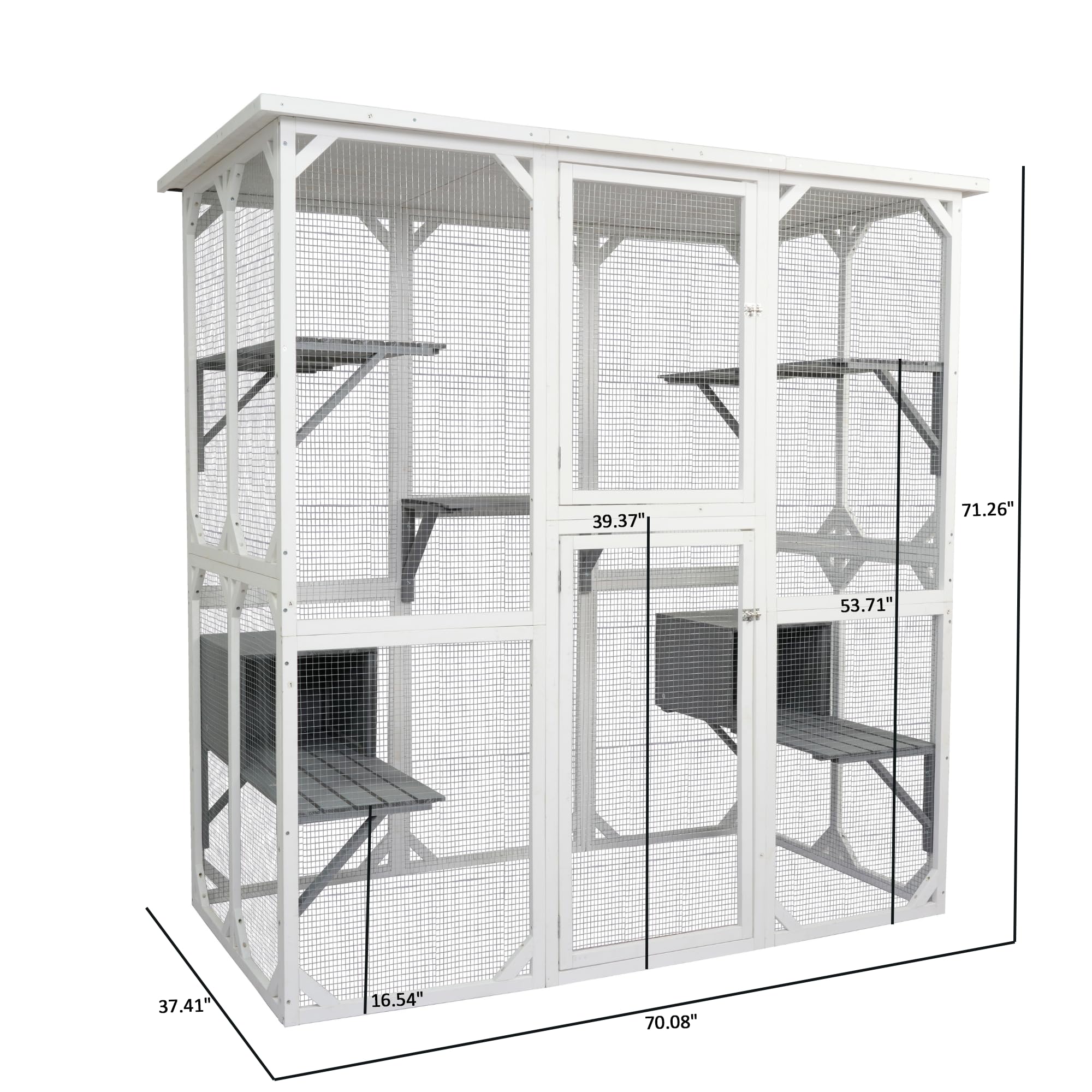Ball & Cast 71 Wooden Catio Outdoor Cat Enclosure with Weatherproof Asphalt Roof,Jumping Platforms & Napping Houses,Walk-in Cats