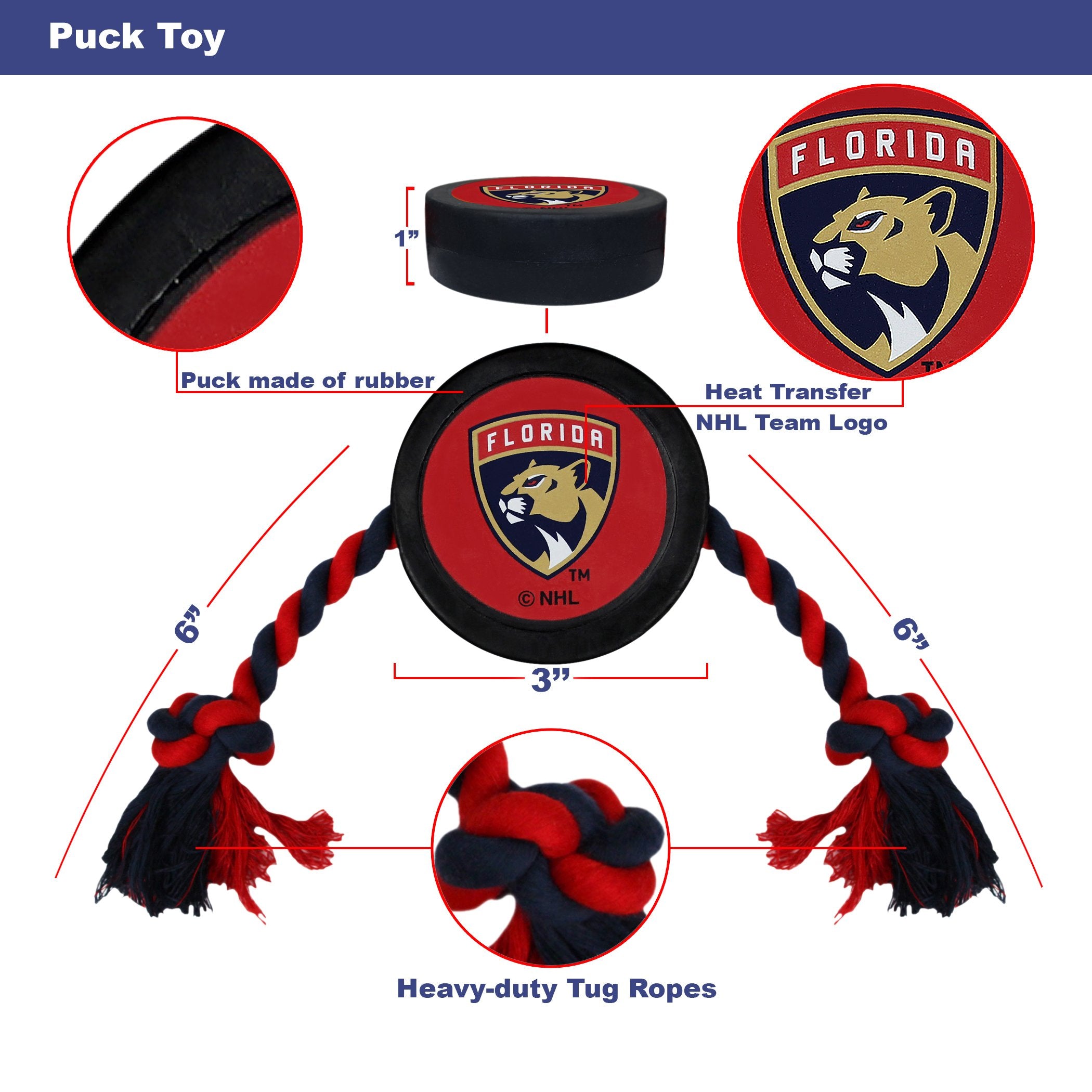 NHL Florida Panthers Puck Toy for Dogs & Cats. Play Hockey with Your Pet with This Licensed Dog Tough Toy Reward!