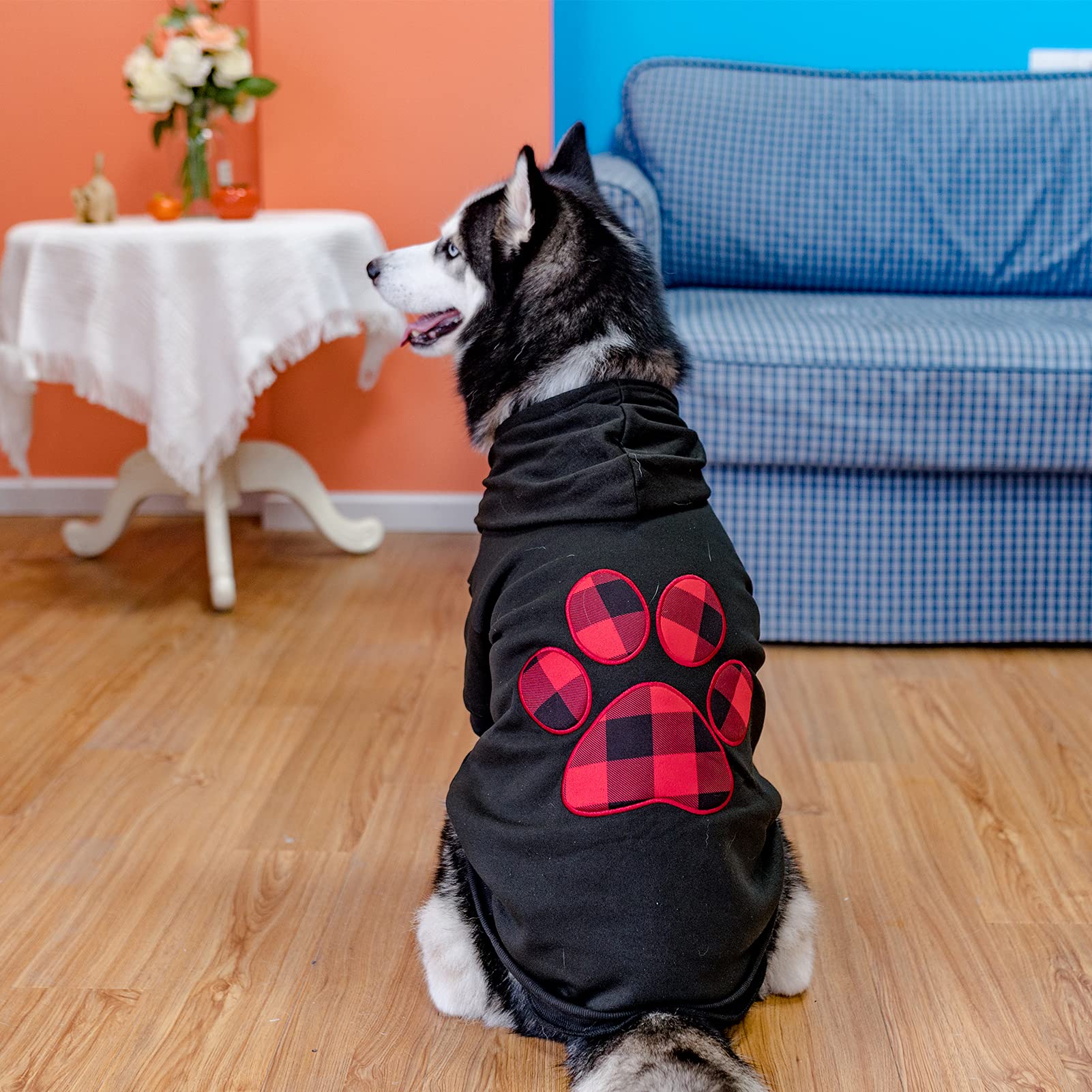 Kooltail Dog Pullover Hoodie With Hat, Pet Cold Weather Clothes With Red And Black Plaid Foot Pattern, For Small Medium Large Dogs