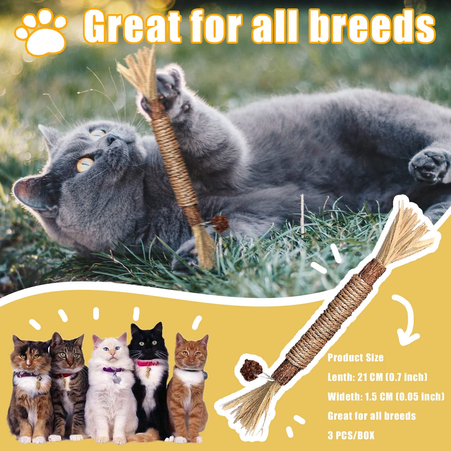 Ywaooh Catnip Toys With Silvervine For Cats, Cat Chew Toy For Kitten Teething, Interactive Cat Toy For Indoor Cats, Natural & Sa