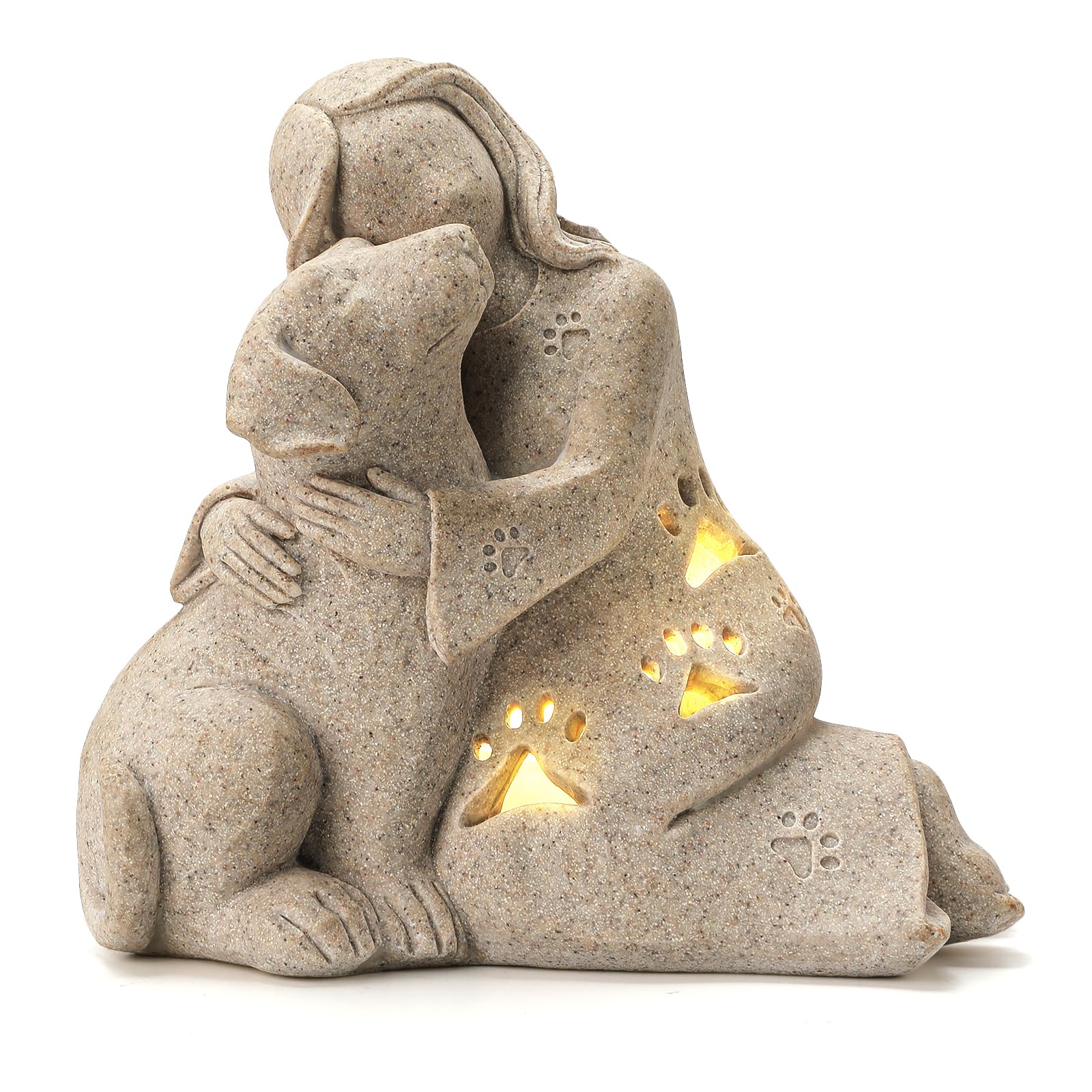 INLOMEM Dog Memorial Gift, Granite Sculpture, Hand-Sculpted Resin Pet Loss Sympathy Gift with LED Candle Holder, Home Decor for 