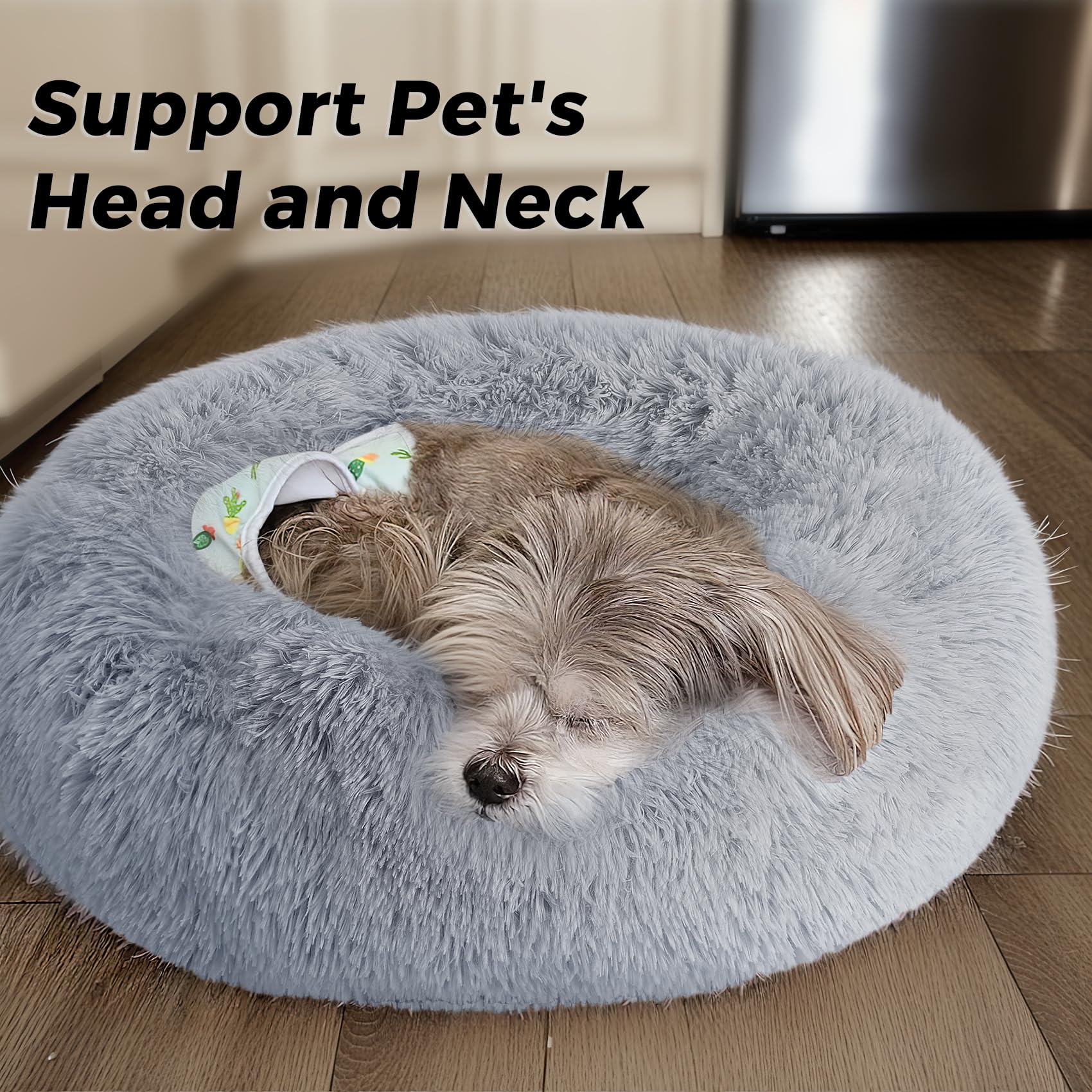 Medium Calming Dog Bed & Cat Bed With Anti-Slip Bottom, Medium Size Washable Anti-Anxiety Donut Dog Beds For Medium & Large Dogs