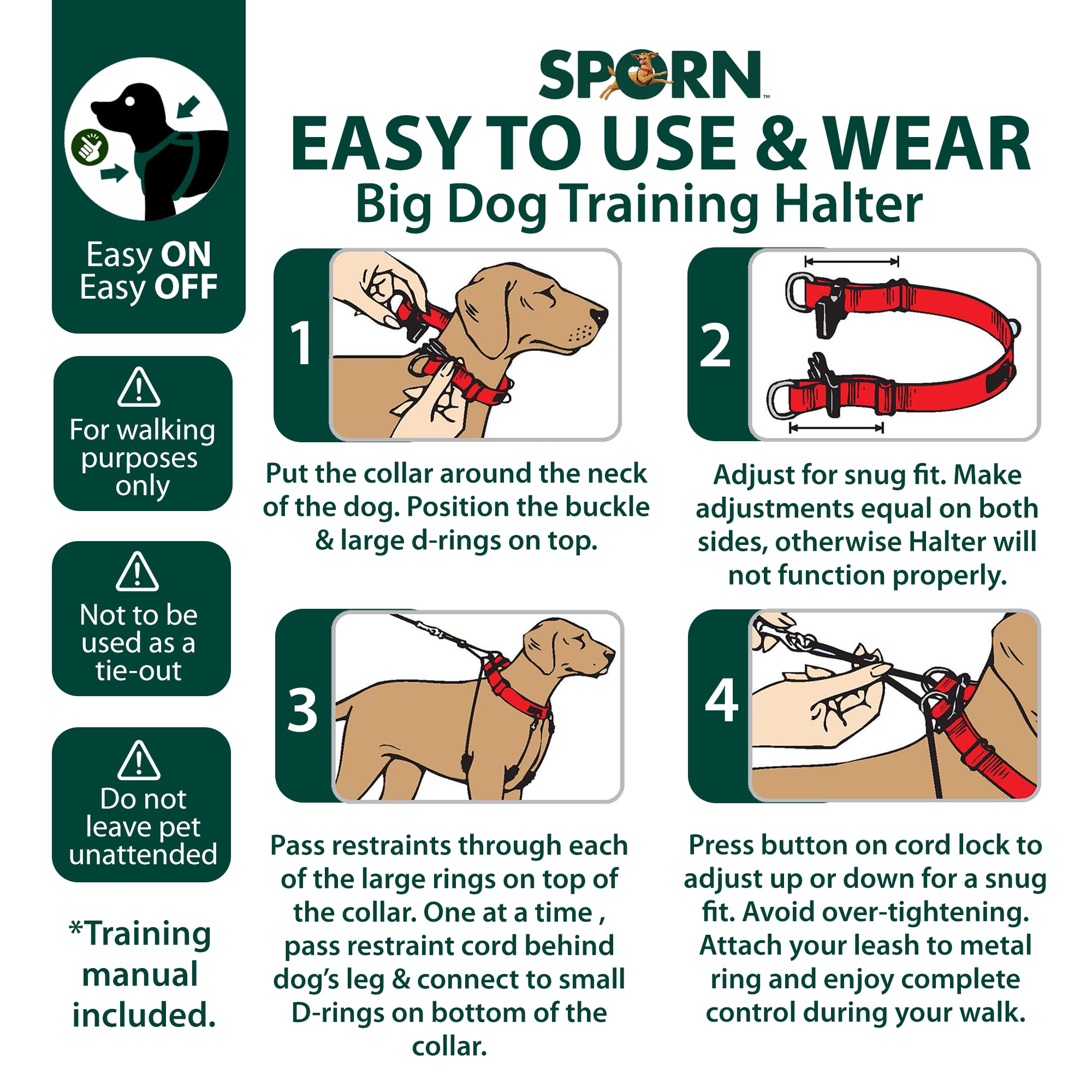 Sporn Big Dog Halter No Pull Harness Medium Size Dog, Black No Pull Dog Harness Medium Sized Dogs, With Padded Neoprene Sleeves,
