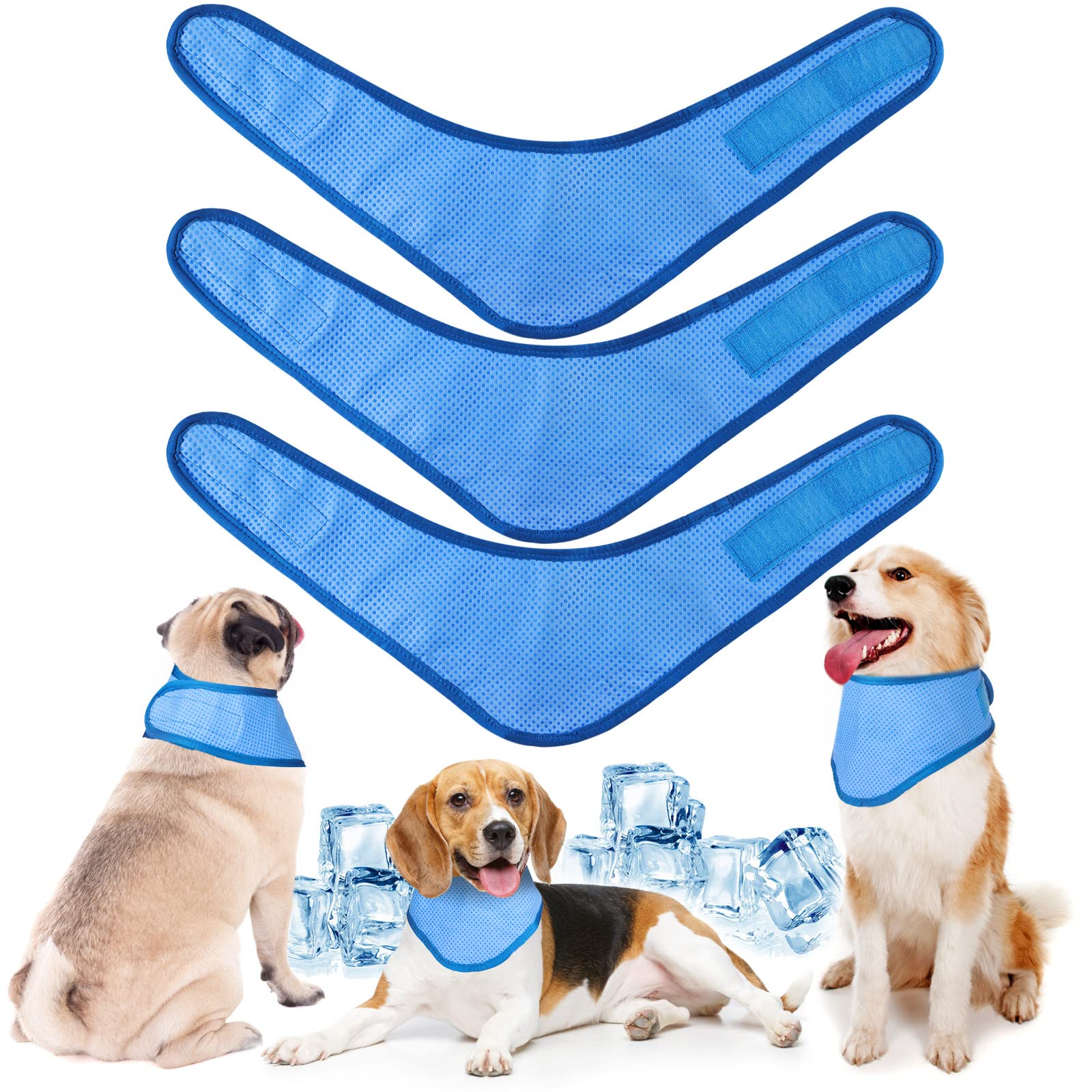 3 Pack Cooling Bandanas - Breathable Dog & Cat Collar Bandanas For Hot Weather Summer (Blue)