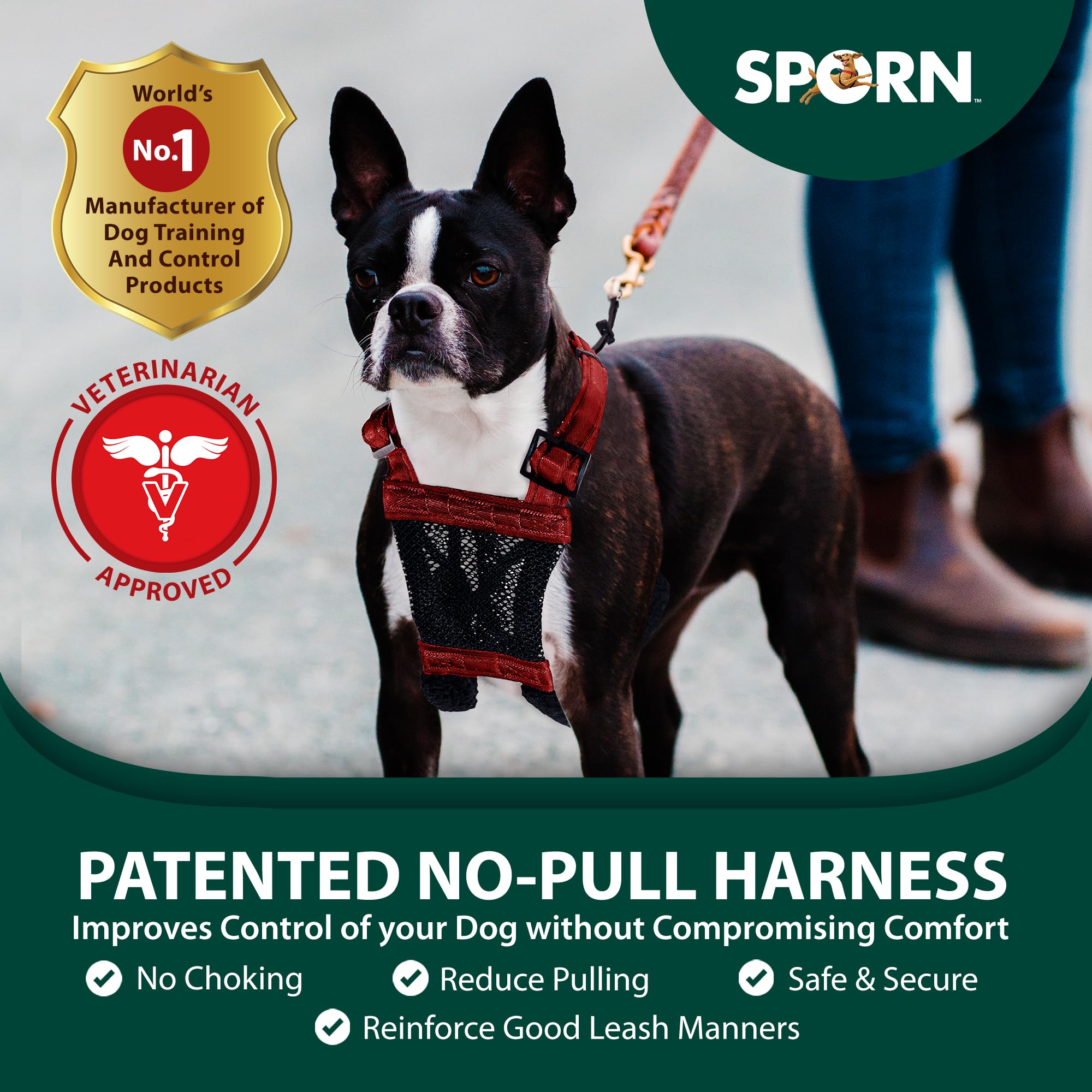 Sporn No Pull Dog Harness For Small-Sized Dogs - Red Mesh, Heavy Duty Nylon, Breathable, Lightweight, Adjustable, Padded, Soft &