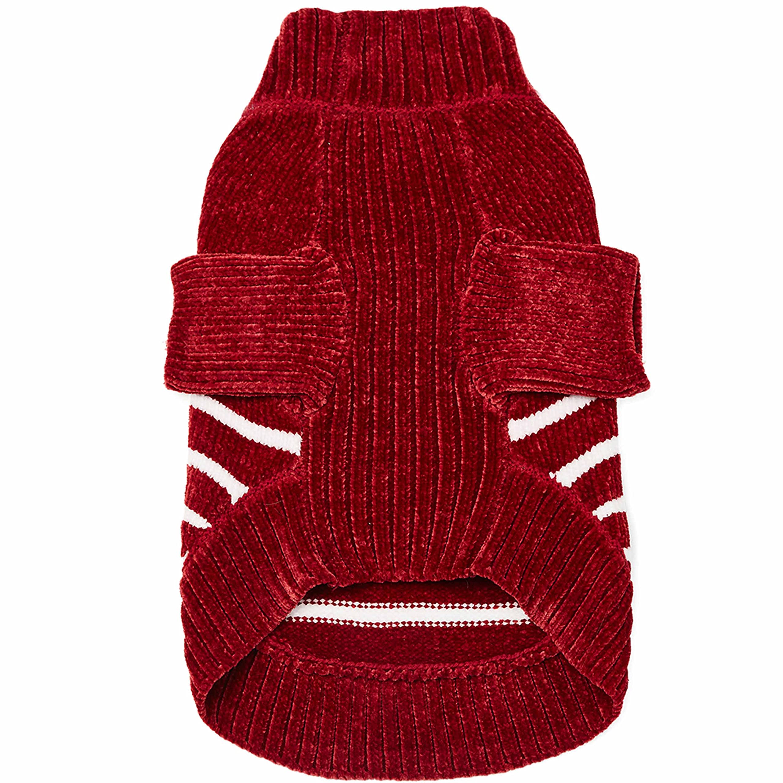 Blueberry Pet Cozy Soft Chenille Classy Striped Dog Sweater in Burgundy Red, Back Length 22'', Pack of 1 Clothes for Dogs