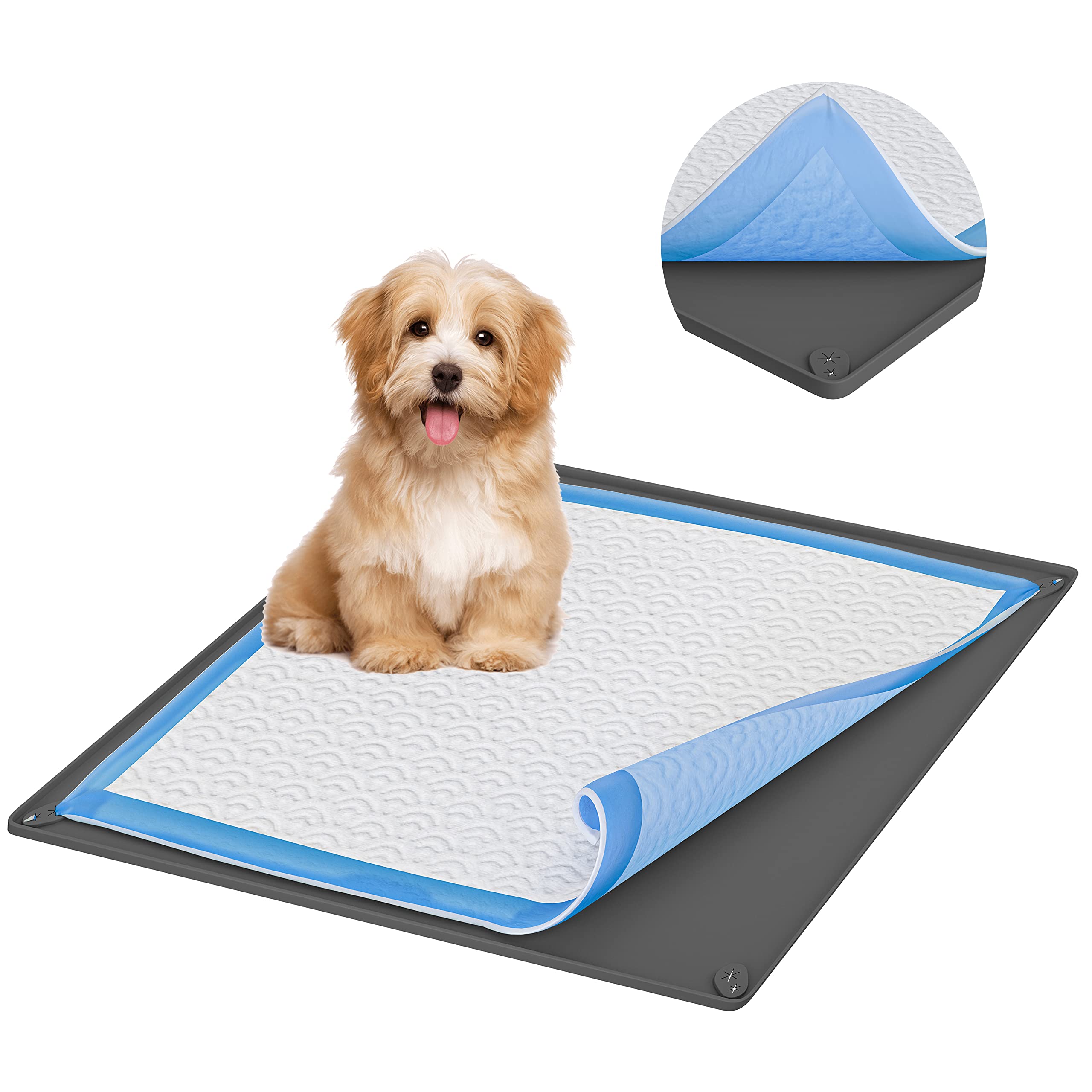 Tidyfriend Pee Pad Holder Tray 36 X 36 Inches, Silicone Dog Potty Tray, Easy To Clean No Spill Dog Potty Training Pad Holder (Gr