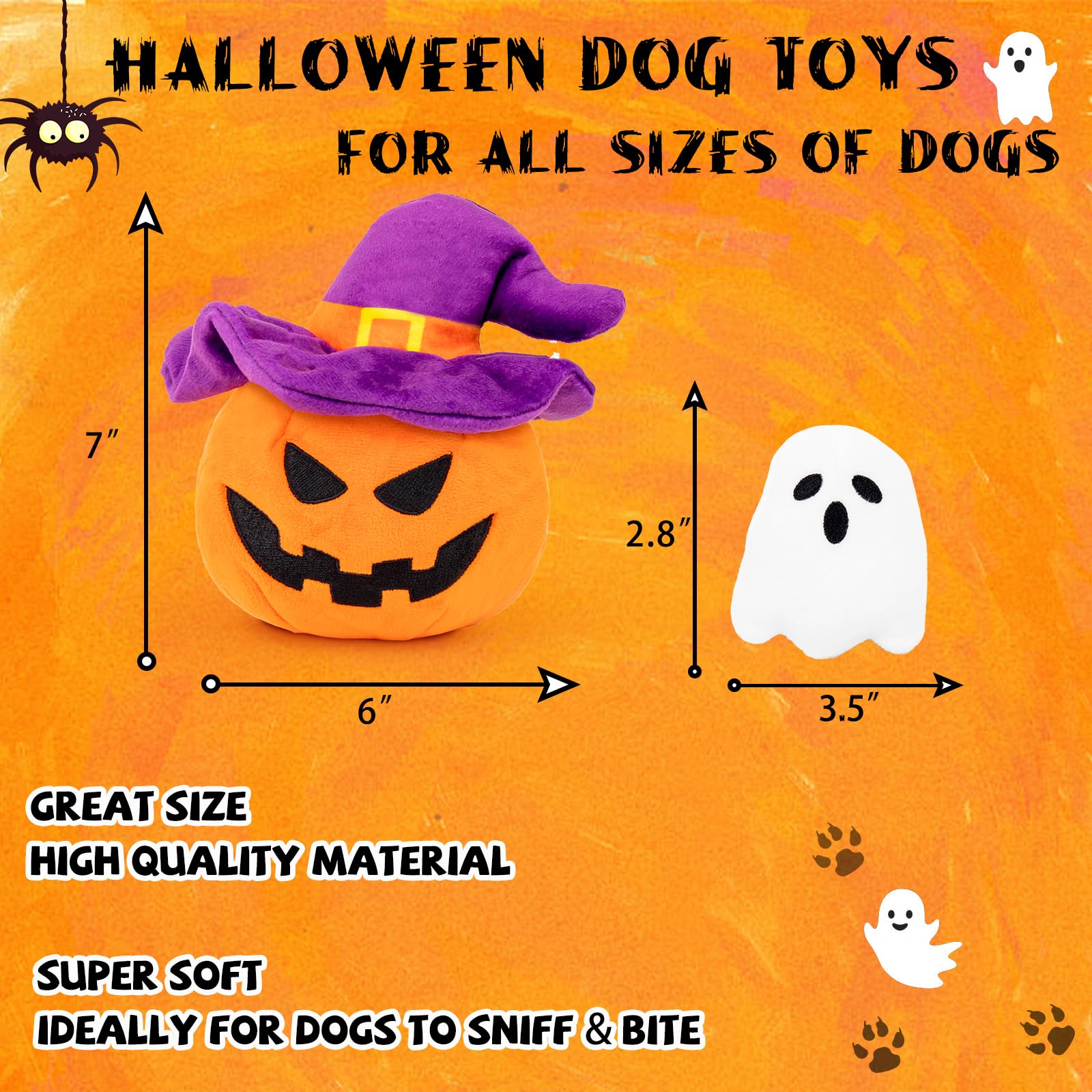 lilfrd Halloween Dog Toy - Pumpkin & Ghosts Dog Halloween Toys, Squeaky Plush Dog Toy, Halloween Dog Toys Gifts for Small Medium