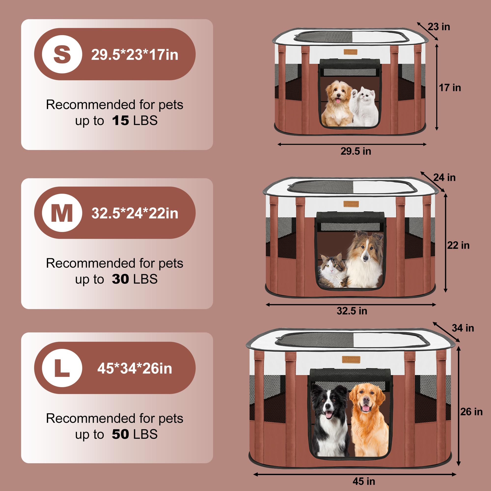 Dog Playpen - Foldable Cat Play Pens for Pubby, Kitten, Rabbit, Portable Pet Tent with Carring Bag for Indoor/Outdoor Travel Cam