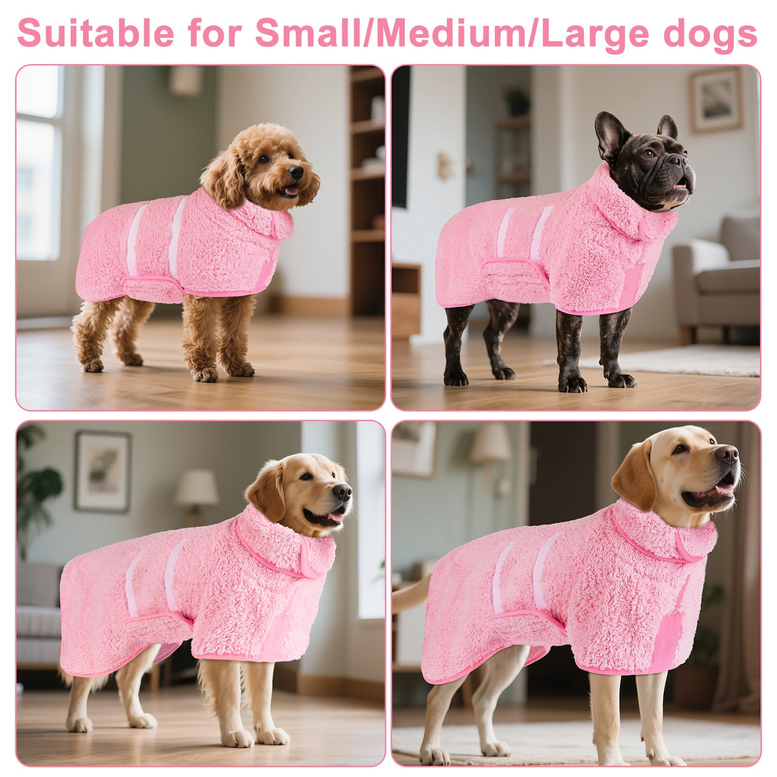 Bienbee Dog Bathrobe, Quick Drying Absorbent Towel for Dogs, Large, Pink, Model BA-XA880712-L-FBA