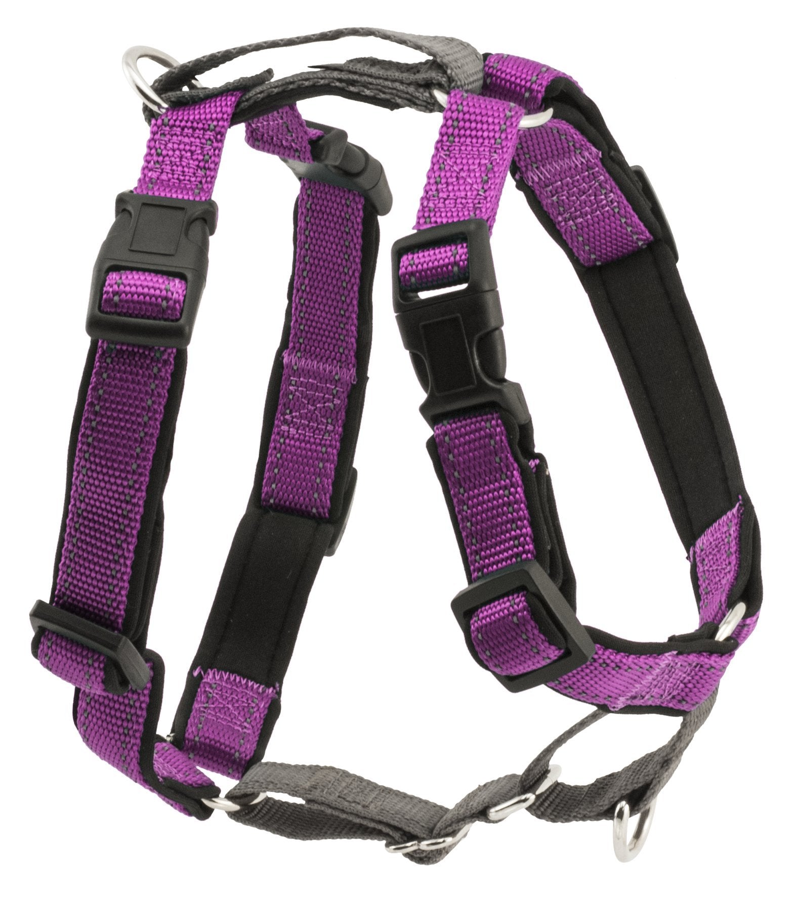 Petsafe 3 In 1 Dog Harness - No Pull Solution For Dogs - Reflective Dog Harness - Front D-Ring Clip Helps Stop Pulling - Comfortable Padded Straps - Top Handle Enhances Control - Plum - Large