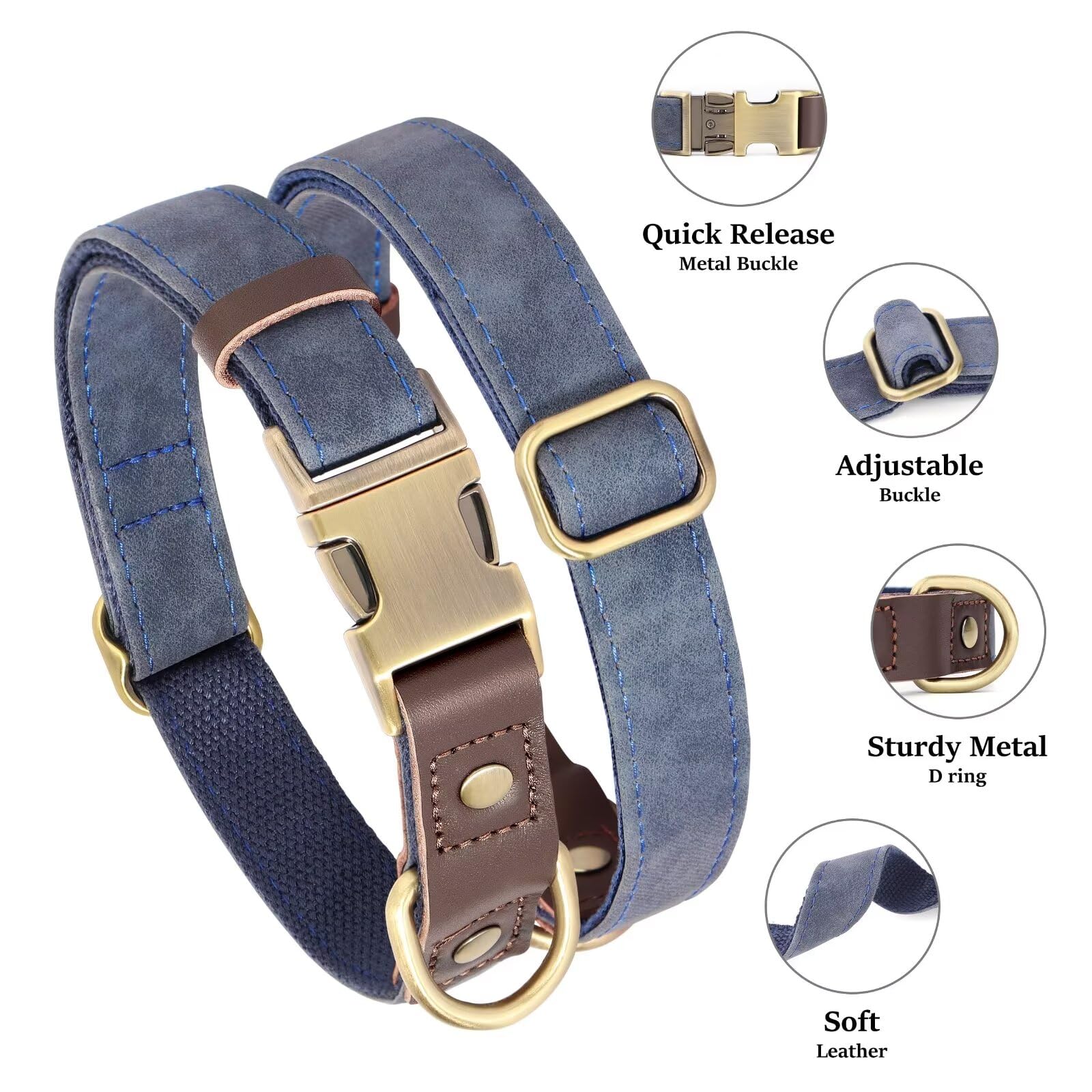 Didog Soft Padded Leather Dog Collars For Small Dogs,Classic Heavy Duty Dog Collars Adjustable With Quick Release Metal Buckle,B