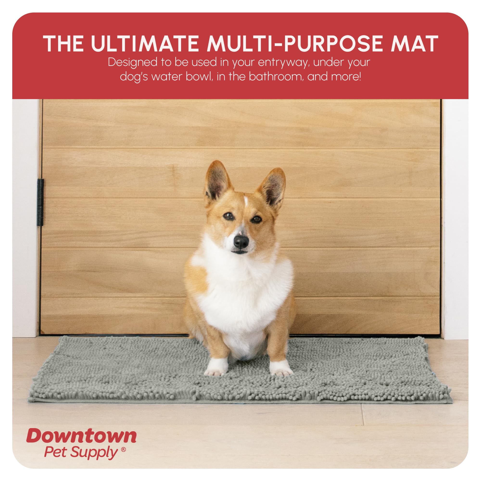 My Doggy Place Microfiber Dog Mat for Muddy Paws, 31 x 20 Light Gray with Paw Print - Absorbent and Quick-Drying Dog Paw Cleanin