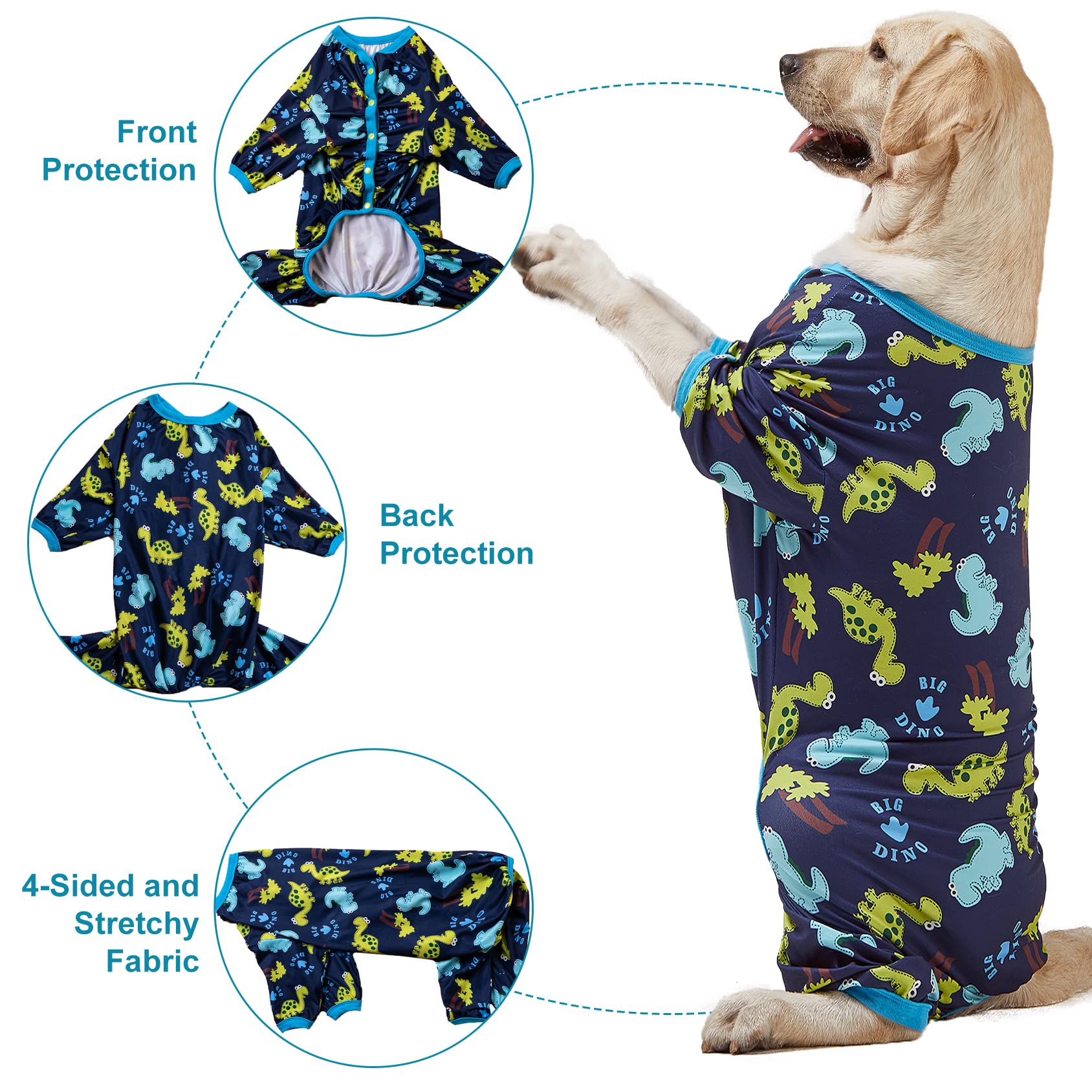Lovinpet Dog Clothing For Large Dogs: Dinosaur In The Jungle Print, Lightweight Stretchy Knit Pullover Puppy Pajamas, Big Dog On