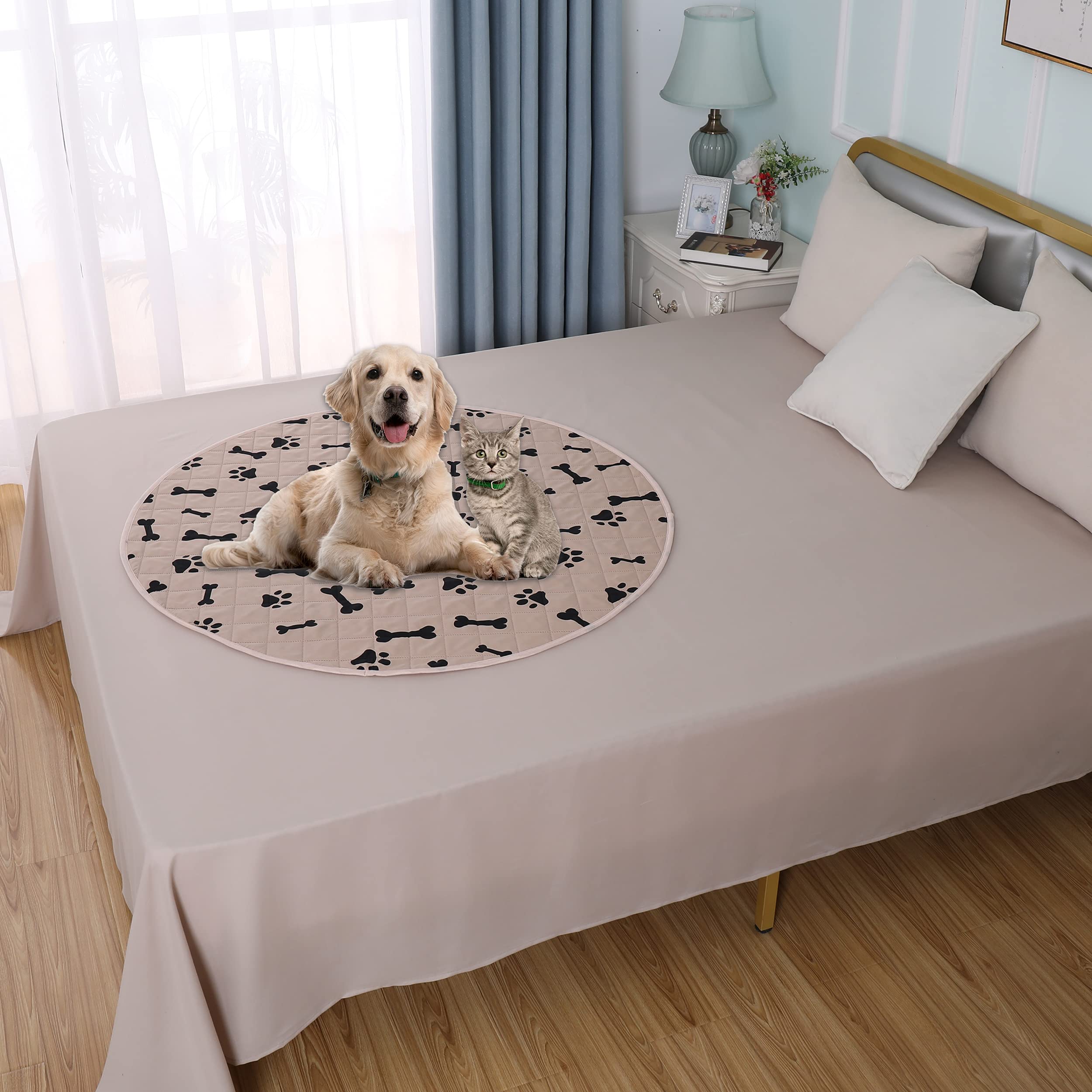 Dog Crate Pee Pads - Wahable Dog Rugs Non-Slip Puppy Pads For Small Dogs, Water Absorb Training Pads (40Round (2Pack), Beige)