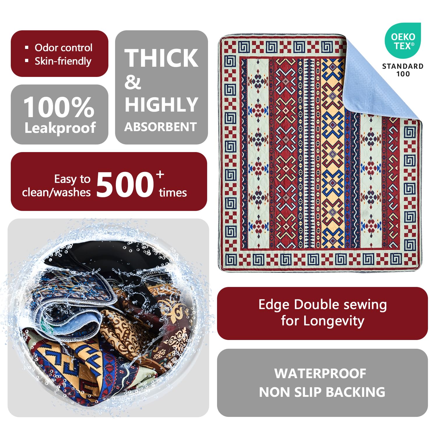 Qeils Washable Pee Pads For Dogs, Reusable Puppy Pads Super Absorbent Leakproof Dog Training Pads, Non-Slip Wee Wee Pads For Cra