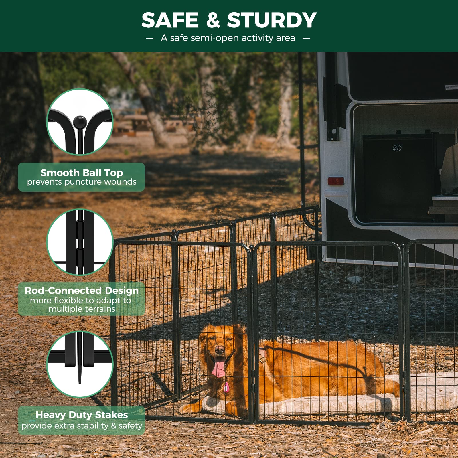 Fxw Rollick Dog Playpen For Yard, Rv Camping, 50 Inch 8 Panels For Large Dogs│Patented