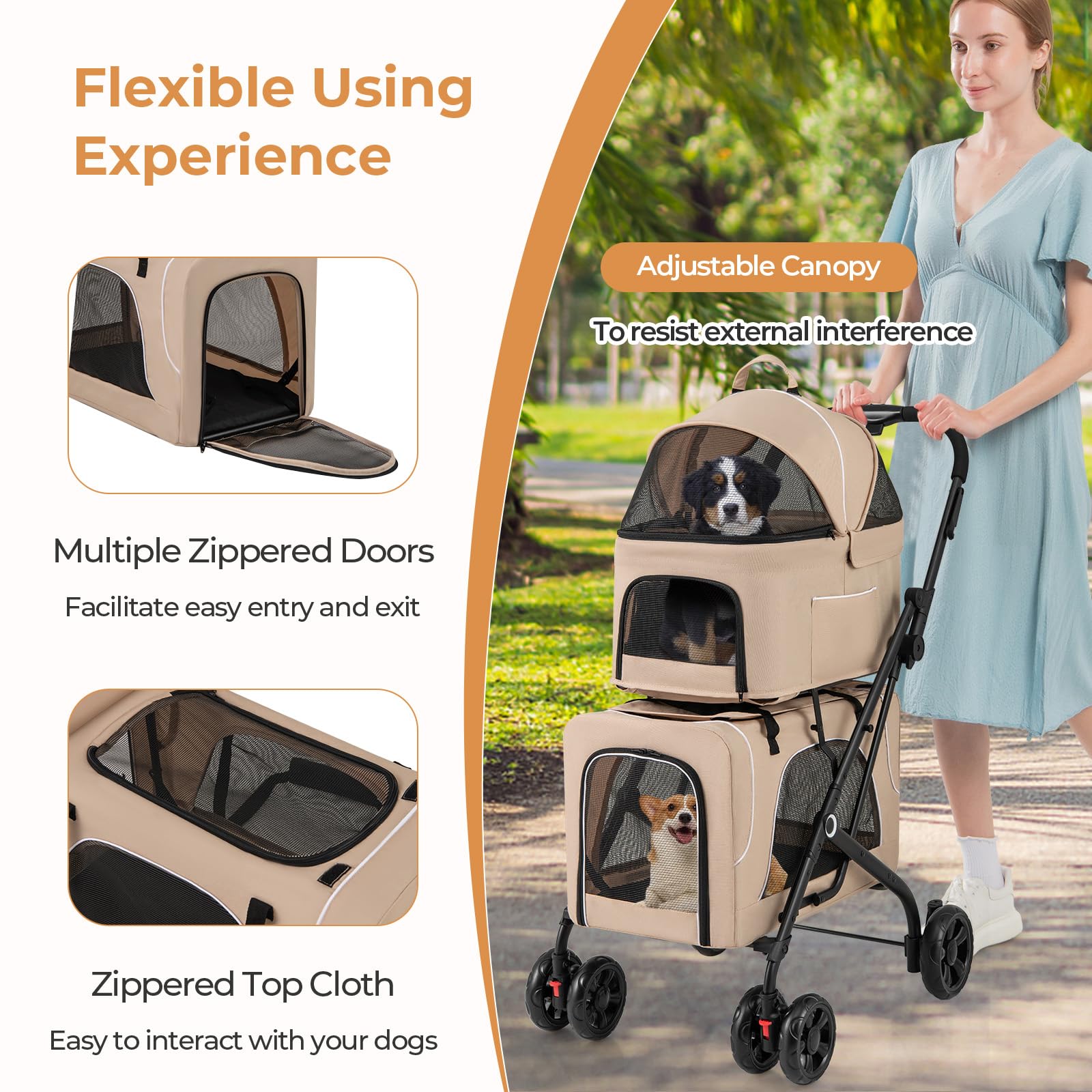 Giantex Double Dog Stroller For 2 Dogs, Detachable Carriers, Safety Belt, 4 Lockable Wheels, Pet Travel Carrier Strolling Cart,