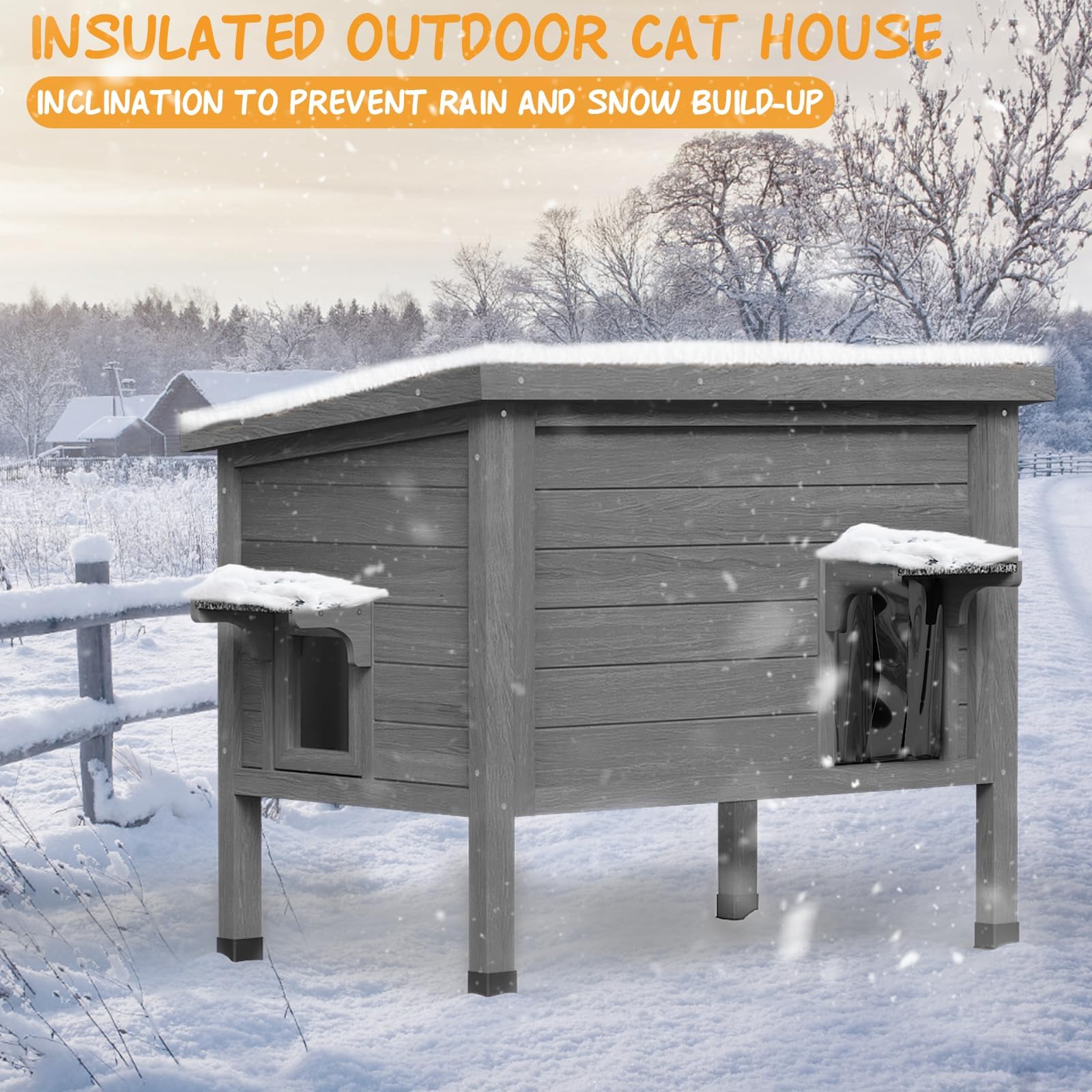 Vitesse Outdoor Cat House Feral Cat Enclosure Cat Houses For Cats Insulated With Escape Door All-Round Foam Weatherproof Winter