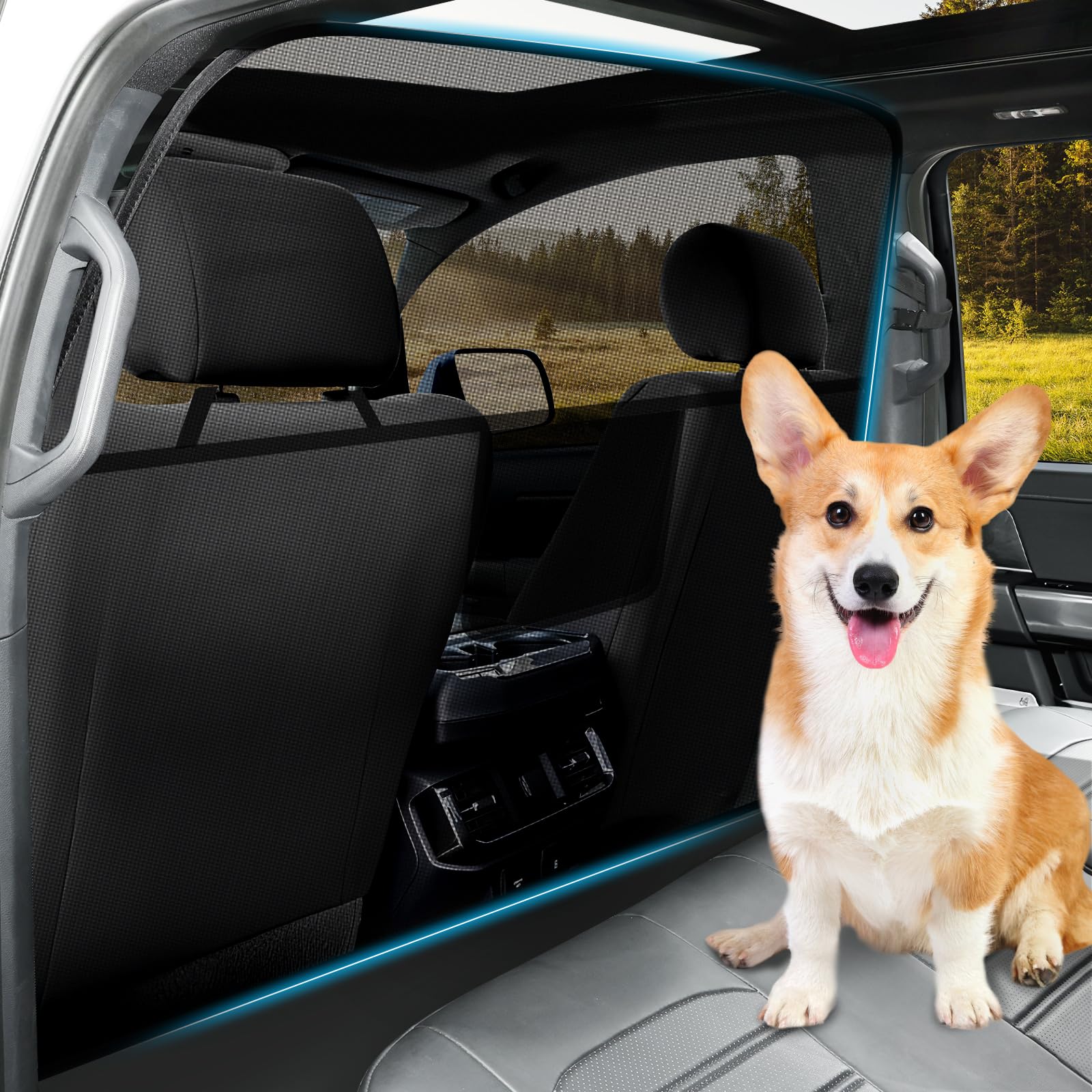 Automiim Dog Car Barrier Behind Front Seat, 52.4'' Wide Car Pet Barrier One-Piece Design, Dog Car Divider Back Seat Barrier For 
