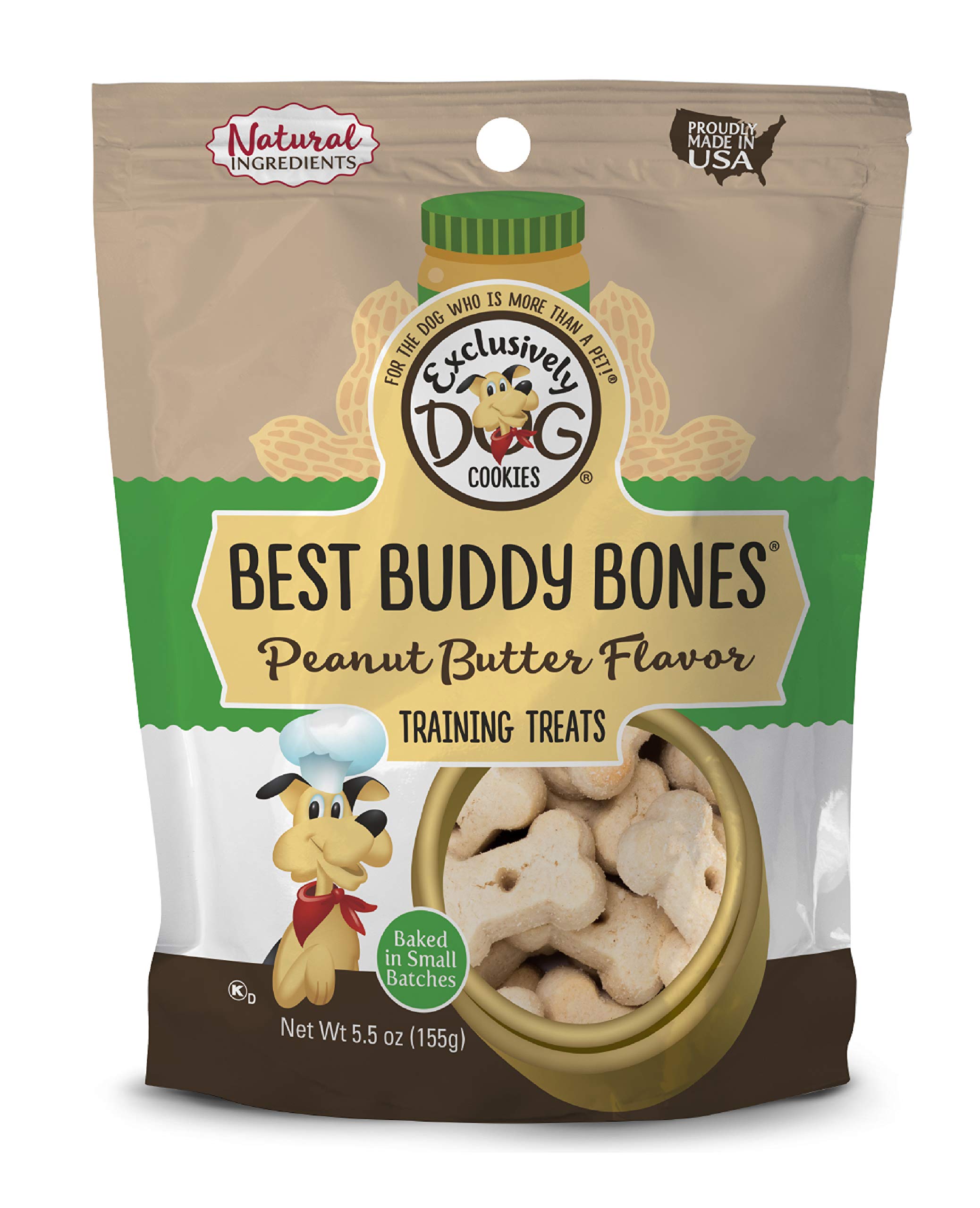 Exclusively Dog Cookies Best Buddy Bones Peanut Butter Flavor Training Treats, Natural and Made in The USA, 5.5 oz