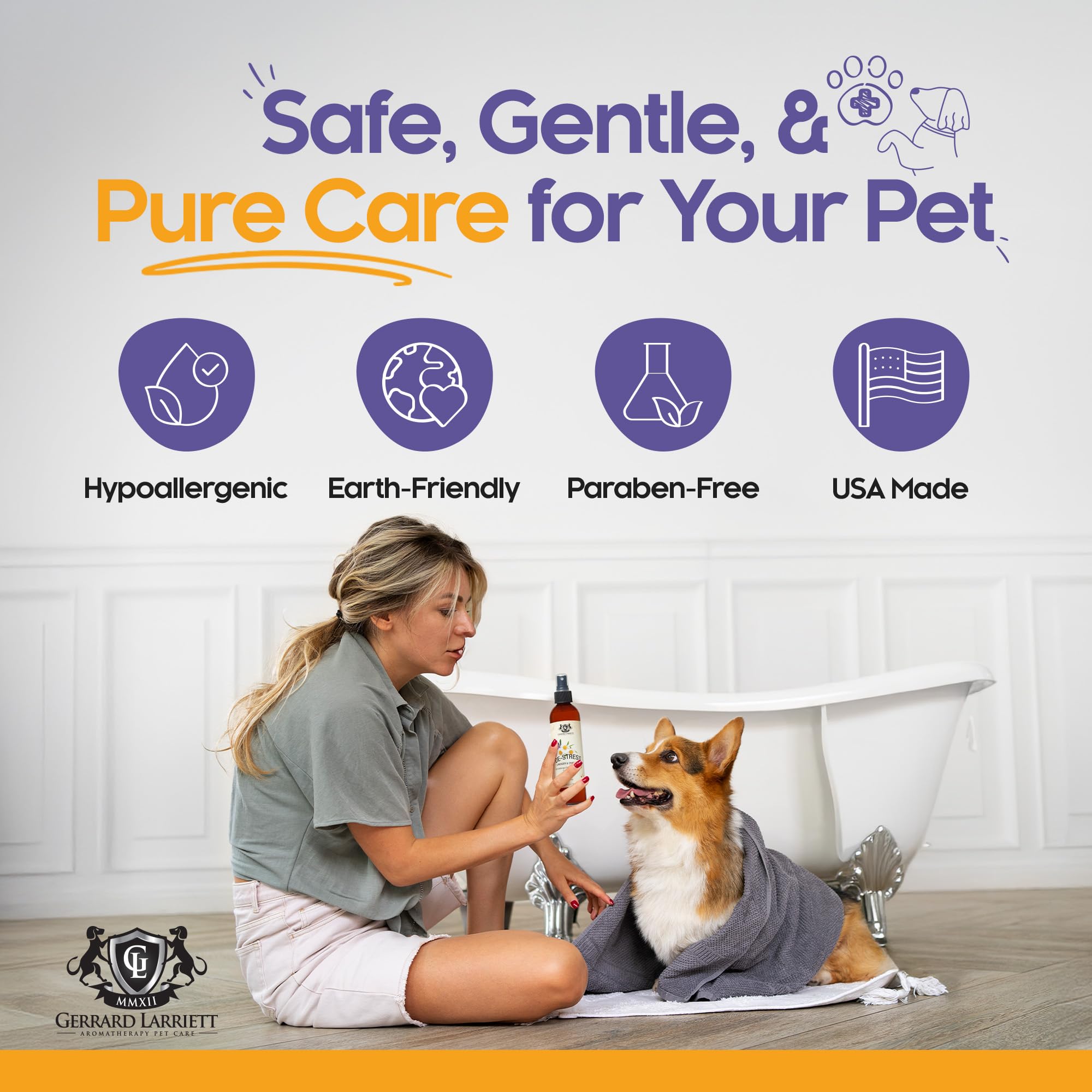 Gerrard Larriett Aromatherapy Freshening Spray for Pets - 8 Fl Oz - Chamomile & Lavender Scent - Calming Dog Spray