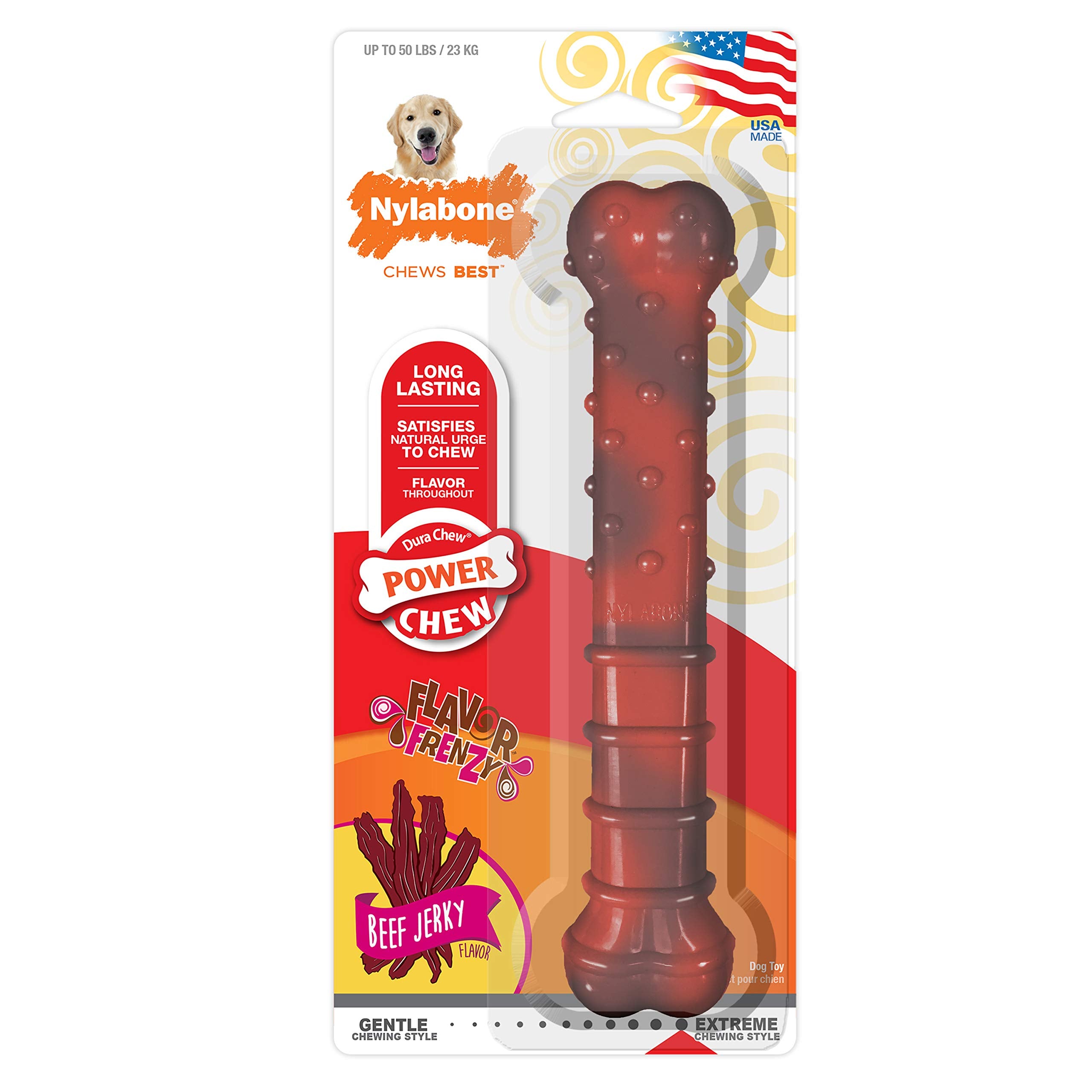 Nylabone Original Bone Power Chew Toy For Dogs, Indestructible Dog Toys For Aggressive Chewers, Beef Jerky Flavor, Large - Up To 50 Lbs, 1 Count