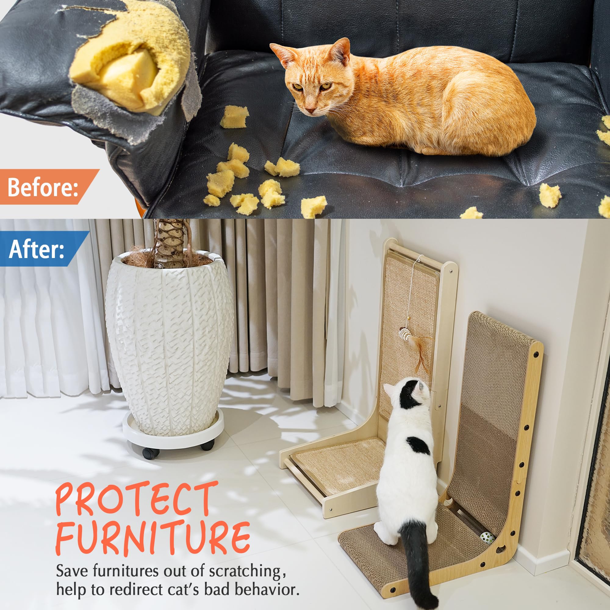 Petkaray Cat Scratcher, Sisal Cat Scratch Pad, L Shape Scratching Board For Indoor Kitty, Floor Mounted Scratcher With Mouse Toy