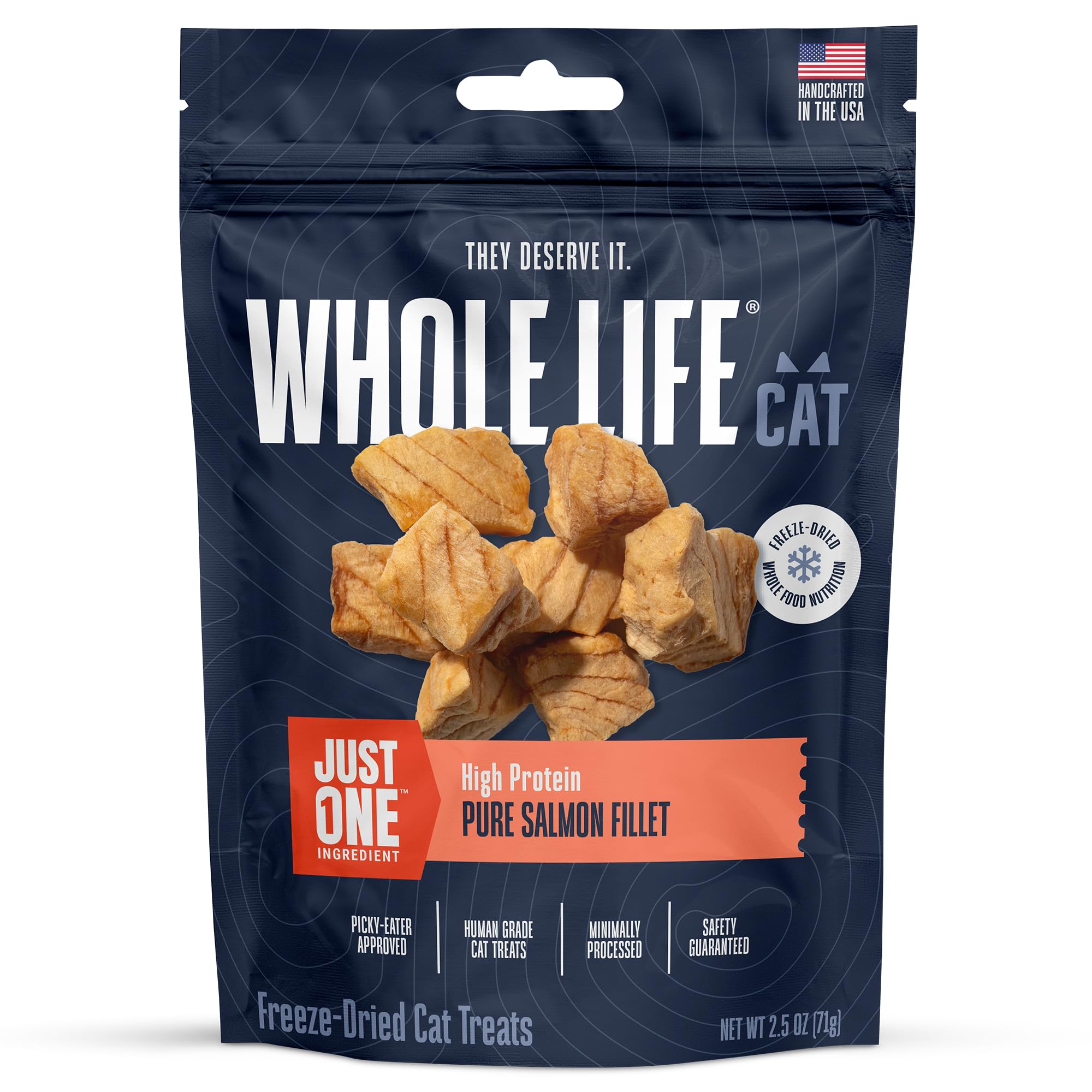 Whole Life Cat Just One Salmon Freeze Dried Cat Treats - Human Grade High Protein Food, Healthy Training Snacks, Freeze Dried Sa