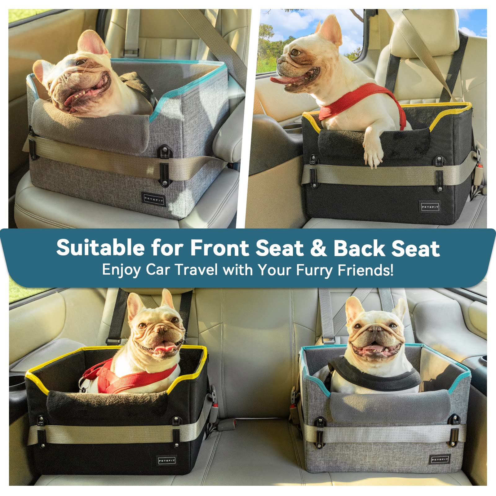 Petsfit Small Dog Car Seat, Portable Car Saet For Dogs With Patent Safe Buckles, Clip-On Leash, Suitable For Small Pets Up To 25