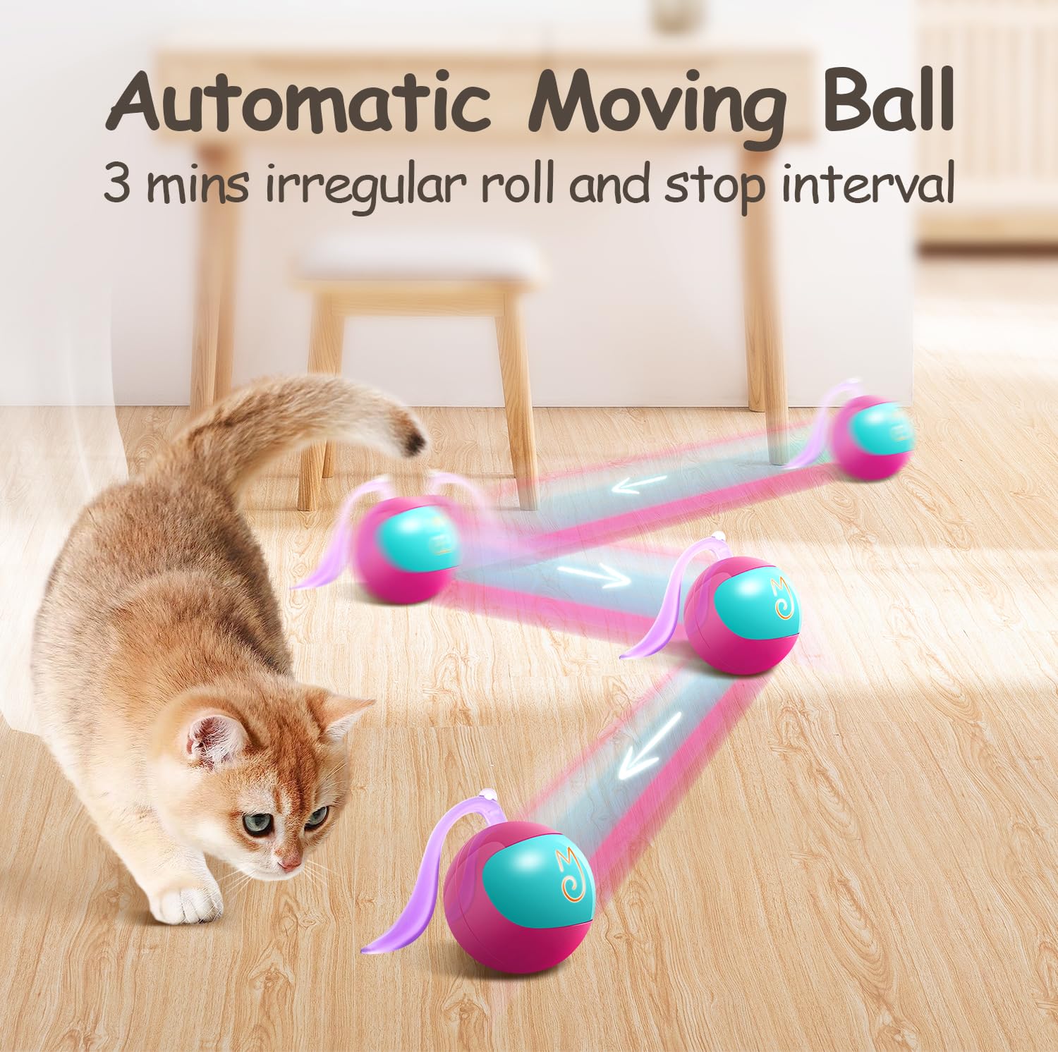 Migipaws Interactive Cat Ball Toy Set, Fun Tracker, Automatic Rolling Chase Ball With Fluffy Tail, A Small Mice, Rechargeable (R
