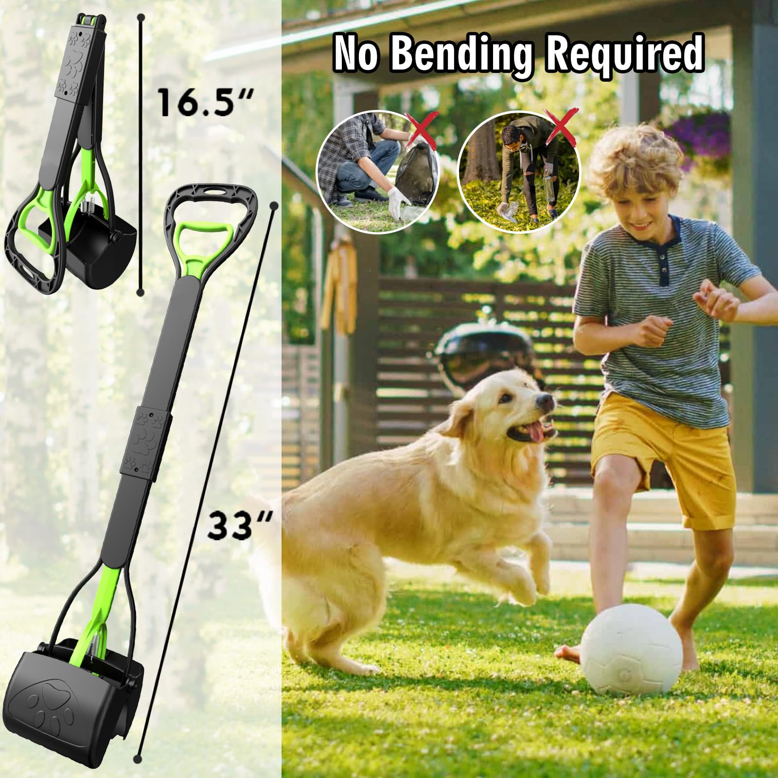 33'' Pooper Scooper 2 Pack, XL Tall Handle No Touch Dog Pooper Scooper for Large Small Dogs, Durable Spring & Lightweight, Large
