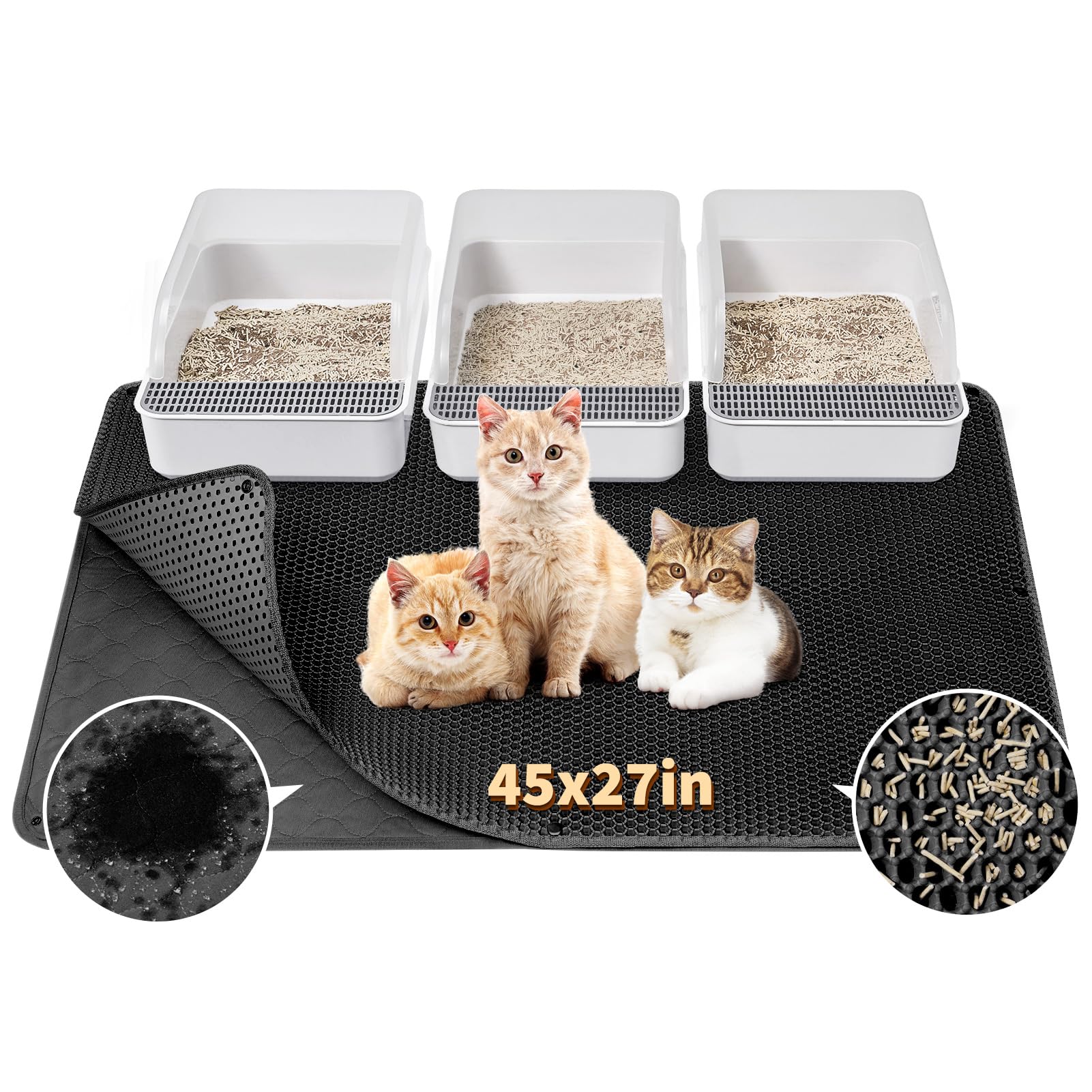 Fostanfly Cat Litter Mat, 45''X 27'' Kitty Litter Trapping Mat, Extra Large Xl Honeycomb Scatter Control, Urine & Waterproof, Ma