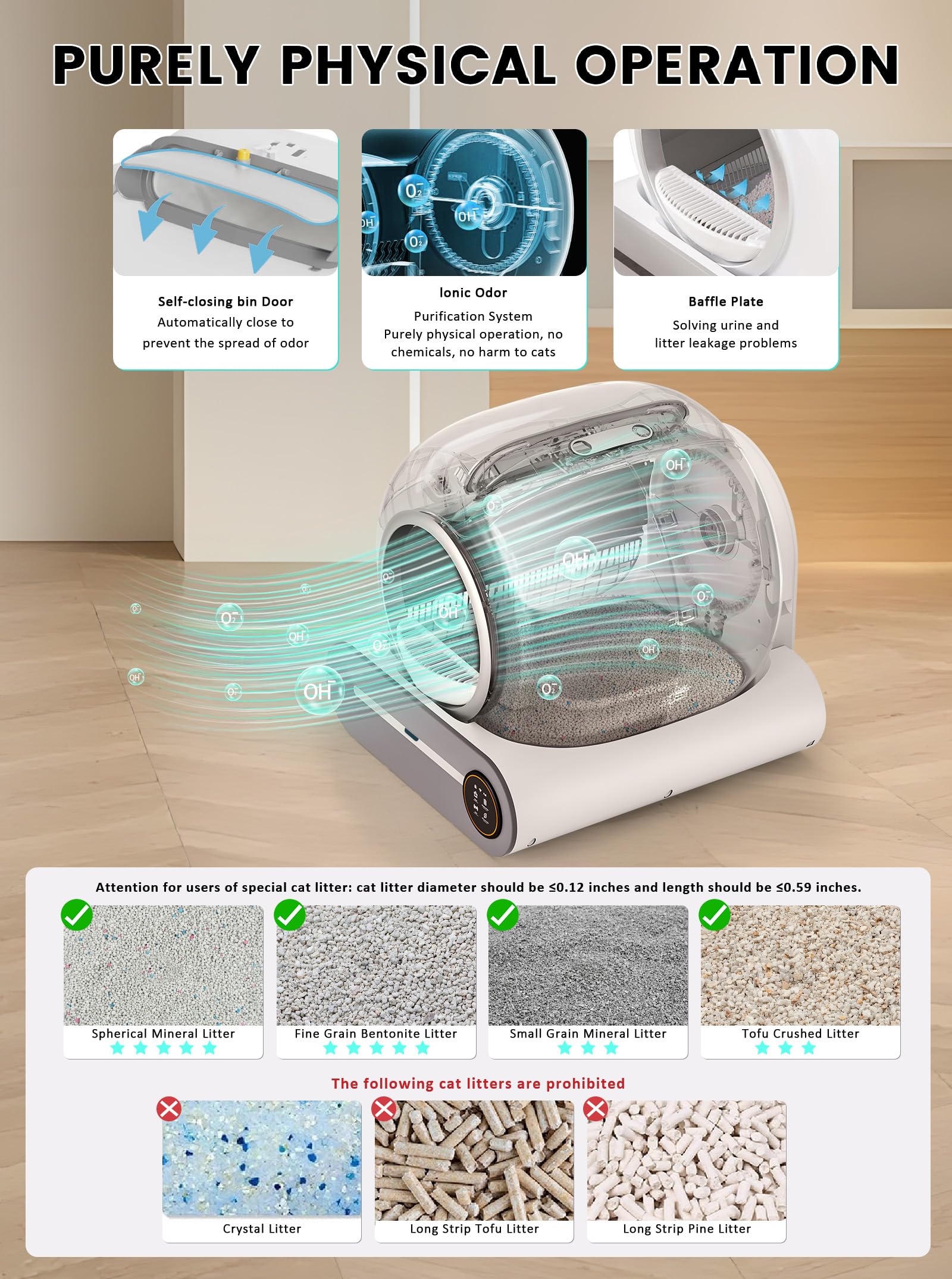 Automatic Litter Box, Upgraded Robot Self Cleaning Litter Box for Multiple Cats, 65L+9L Extra Large, Features Negative ion Steri