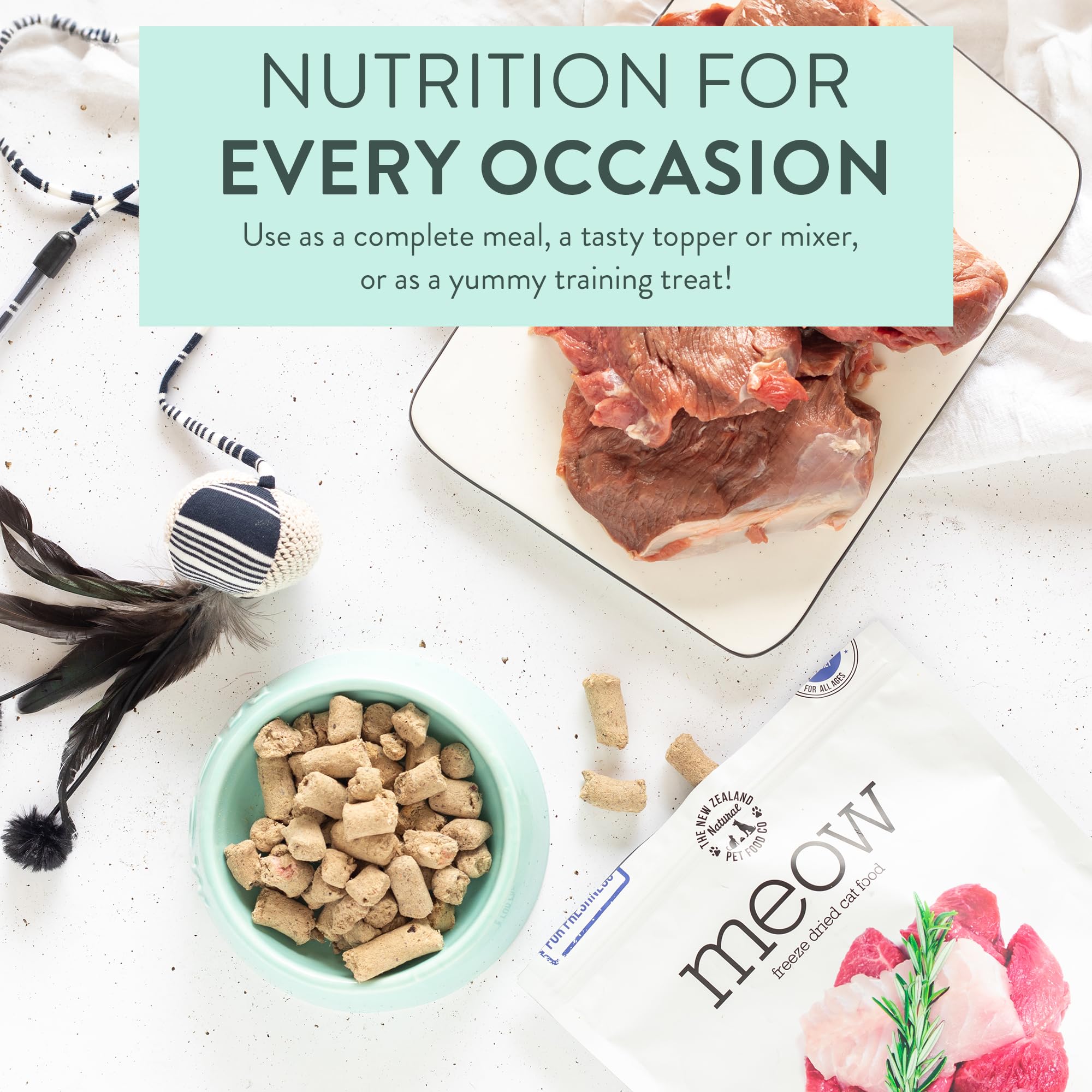 The New Zealand Natural Pet Food Co. Meow Lamb & Hoki Freeze Dried Raw Cat Food, Mixer, or Topper, or Treat - High Protein, Natu