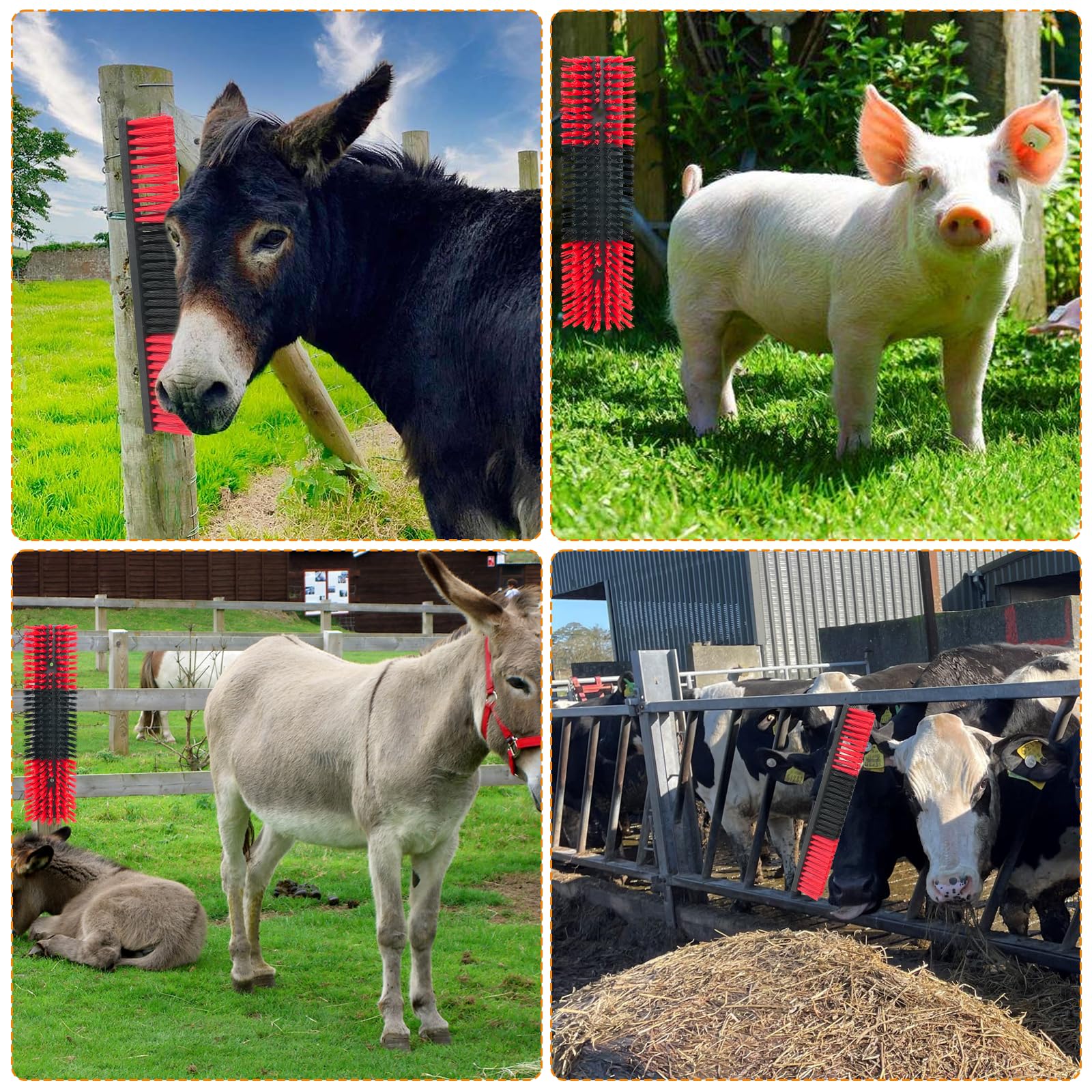 Livestock Scratch Brush With 4 Screws,Animal Back Scratching Brush For Cow,Cattle,Sheep, Horses,Pigs,Massage Grooming Tool