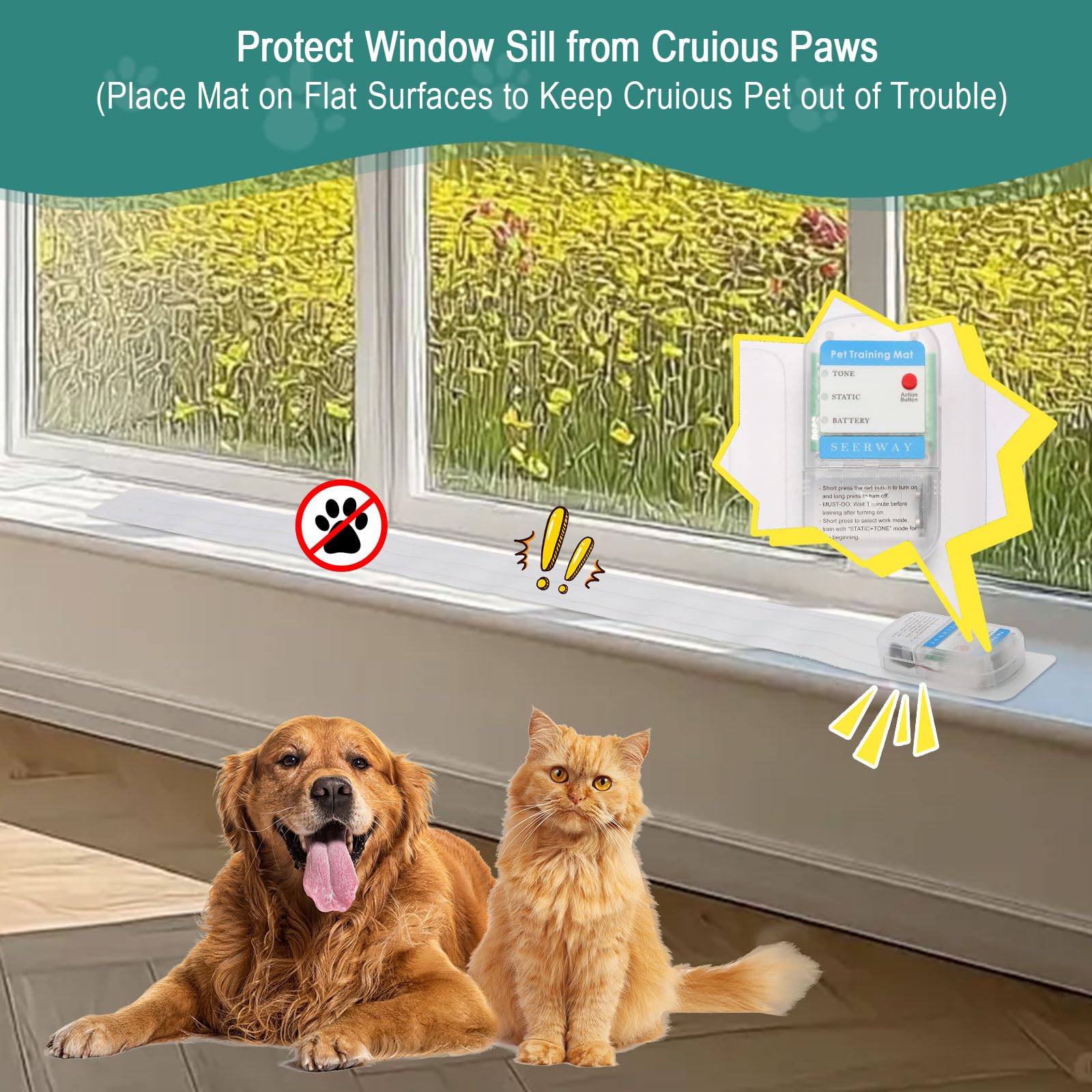 Seerway Scat Pet Shock Mat Indoor, Safe Shock Training Pads For Dogs And Cats, Electric Repellent Mat Keeps Pets Off Windowsill