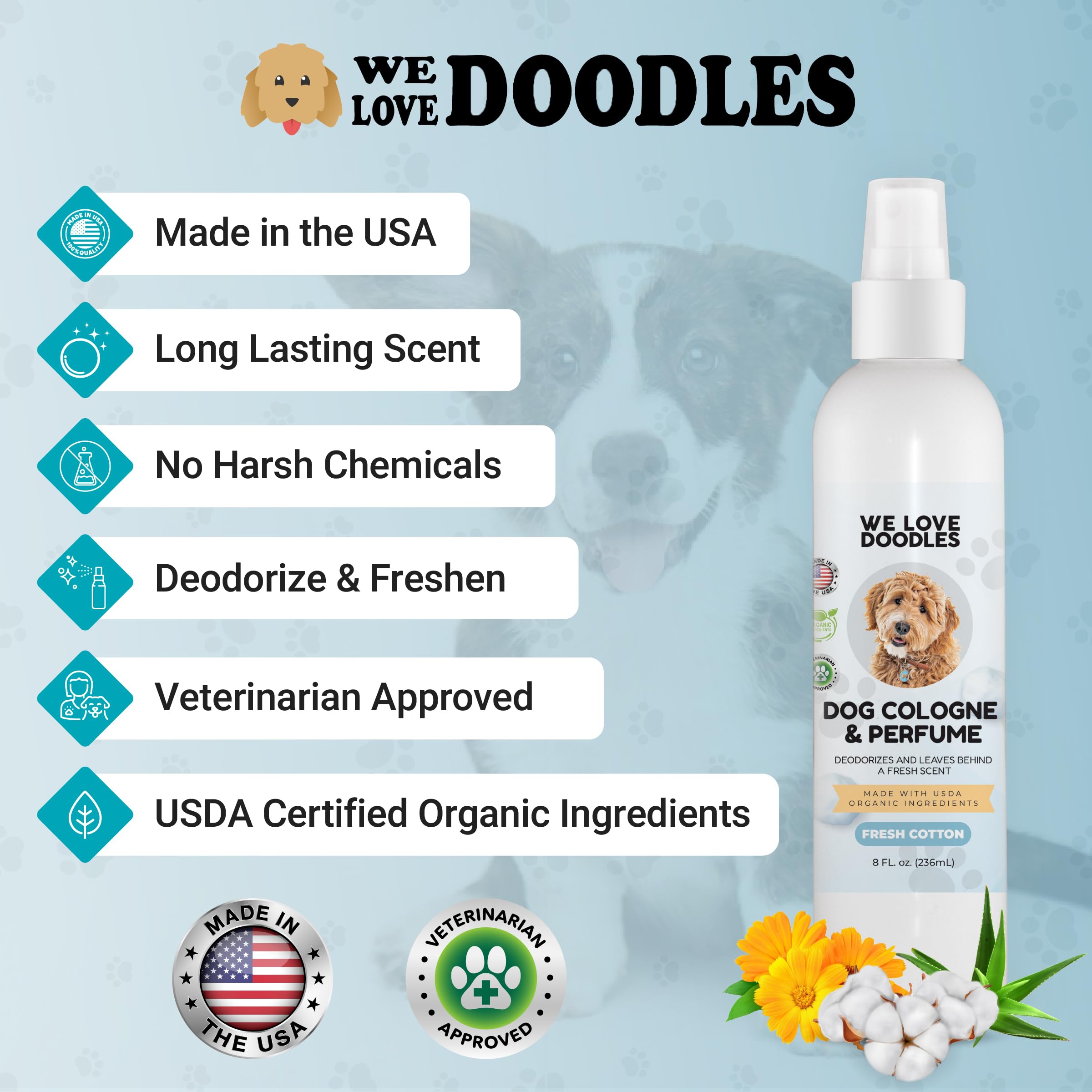 Dog Cologne & Perfume, Deodorizing, Organic, Made In USA, Long Lasting After Bath, Deodorant For Smelly Dogs, Pawfume For Pets,