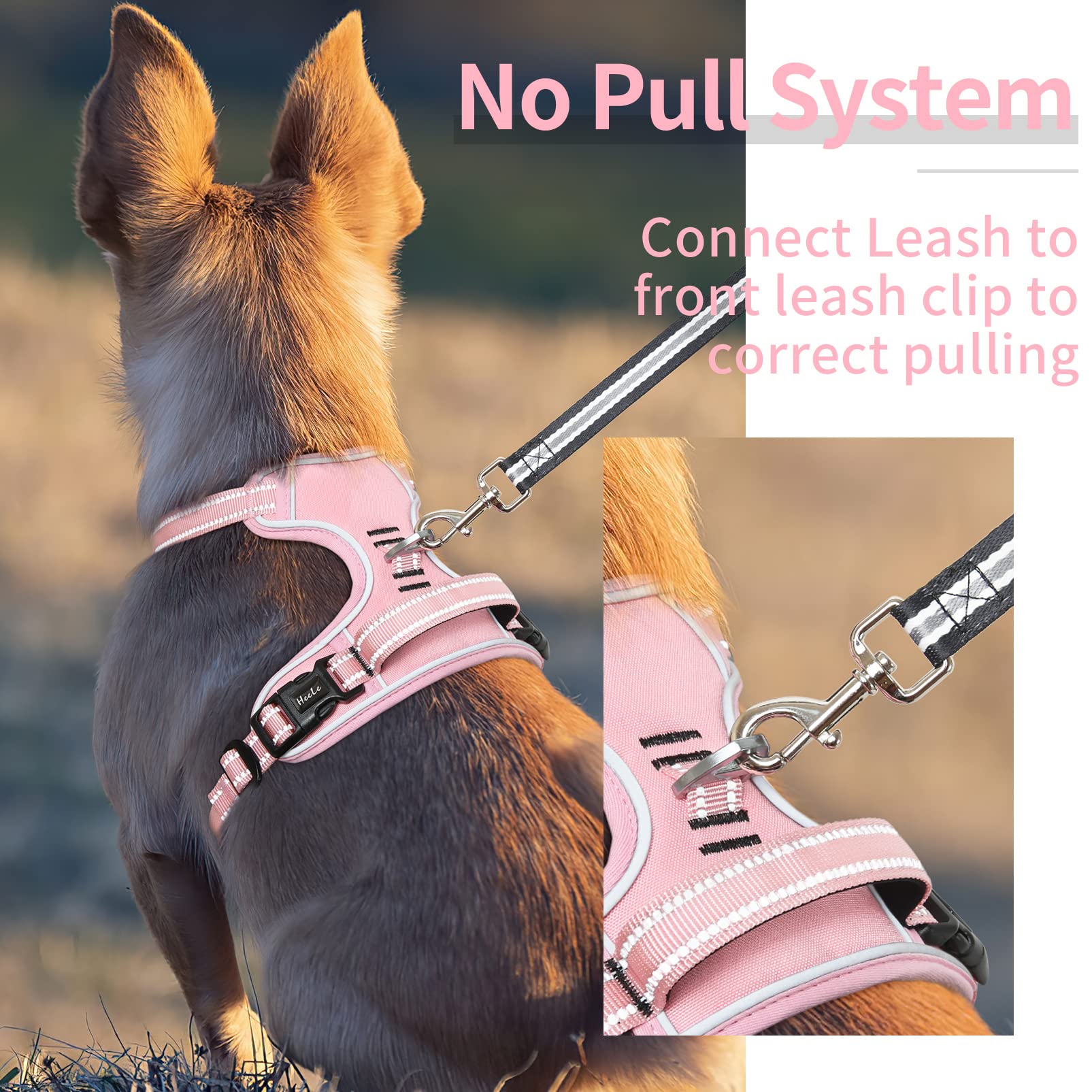 Heele Dog Harness Dog Harness Small Dog No Pull Harness With Soft Handle Reflective Harness Adjustable, Pink, S