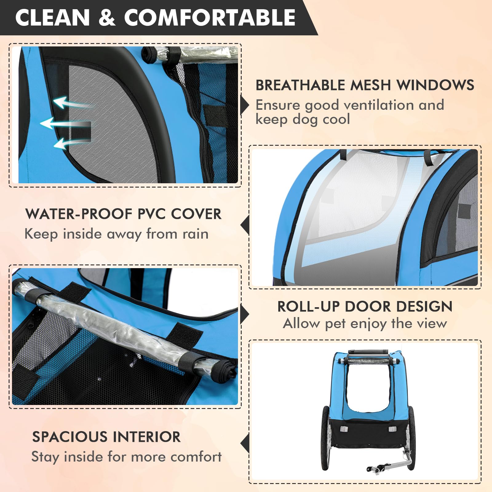 Tangkula Dog Bike Trailer, Breathable Mesh Dog Cart With 3 Entrances, Safety Flag, 8 Reflectors, Folding Pet Carrier Wagon With 20 Inch Wheels, Bicycle Carrier For Medium And Small Sized Dogs (Blue)