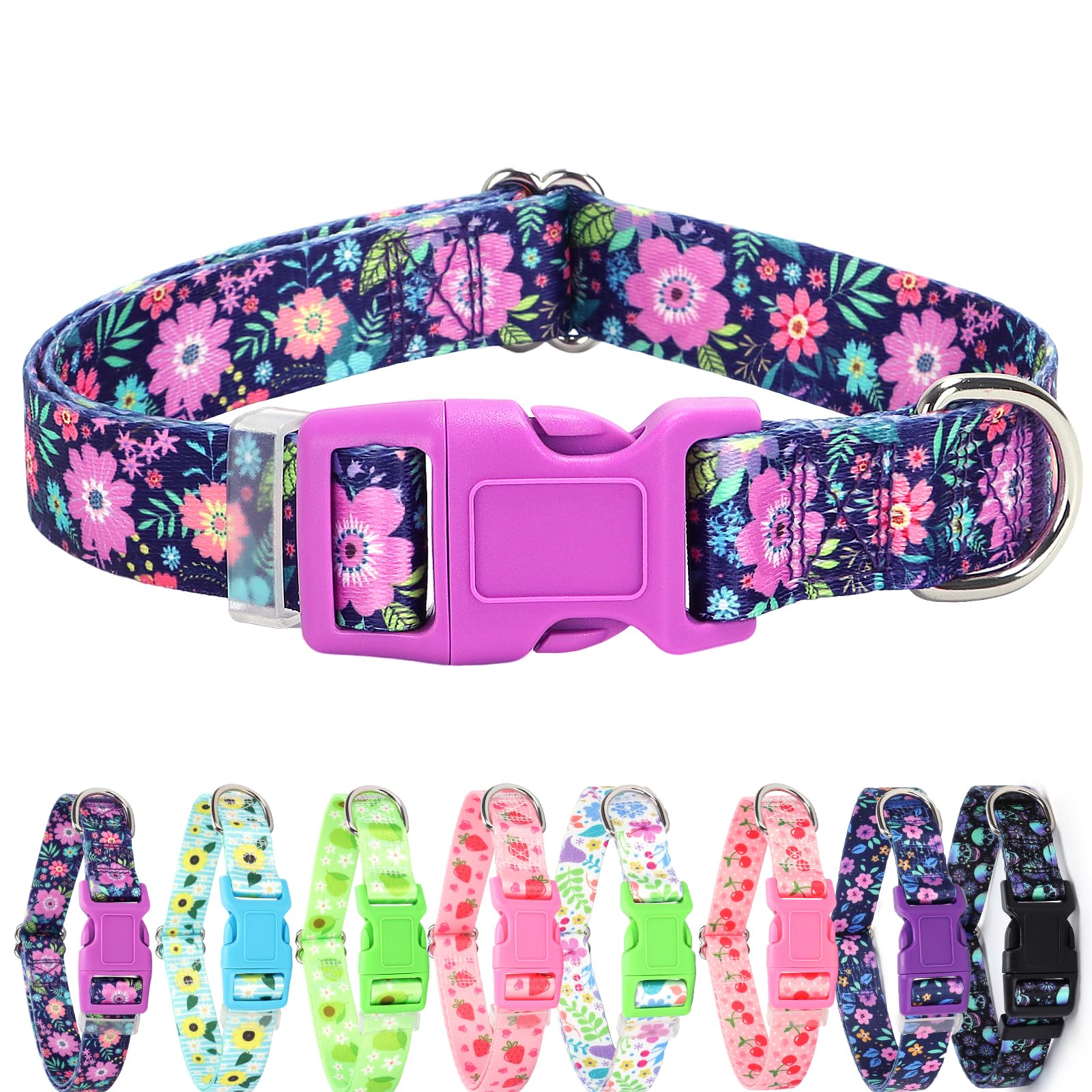 Dog Collars For Medium Dogs,Cute Girl Dog Collar With Boho Flowers Patterns,Adjustable Comfy Soft Durable Pet Collar For Small M