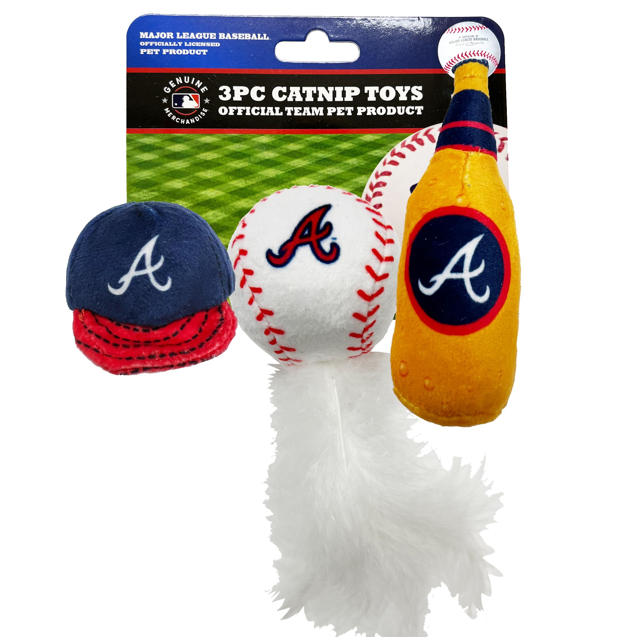 Best Plush Cat Toy - Mlb Atlanta Braves Complete Set Of 3 Piece Cat Toys Filed With Fresh Catnip. Incld: 1 Baseball Cap Cat Toy,