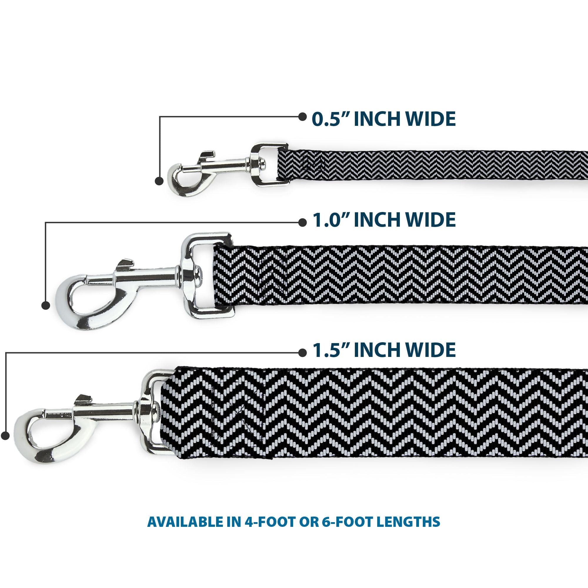Buckle-Down Pet Leash - Herringbone Jagged Black/White - 6 Feet Long - 1.5 Wide