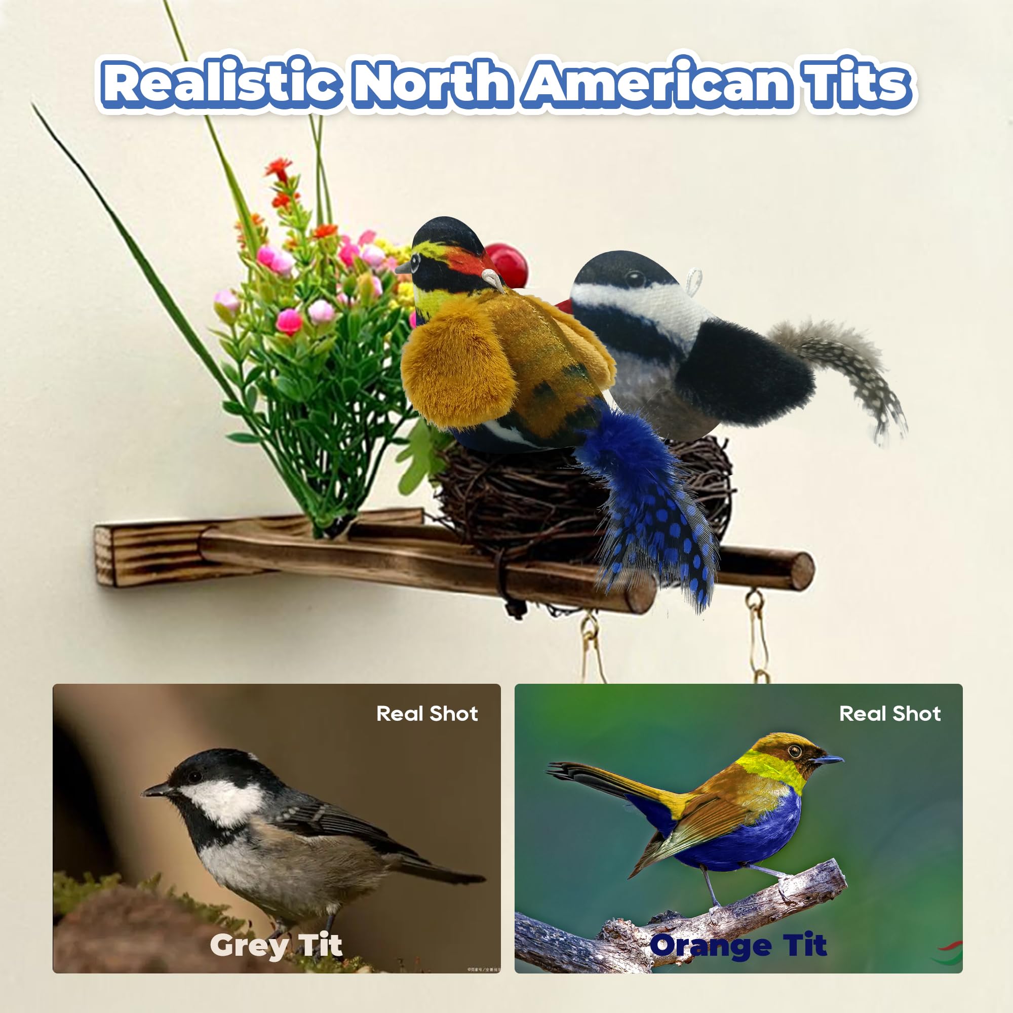 LEWISER Cat Toys Chirping Tit 2 Pcs with Catnip SilverVine, Suitable for Cat Wand Toys, Simulation Bird Design, Interactive Toys