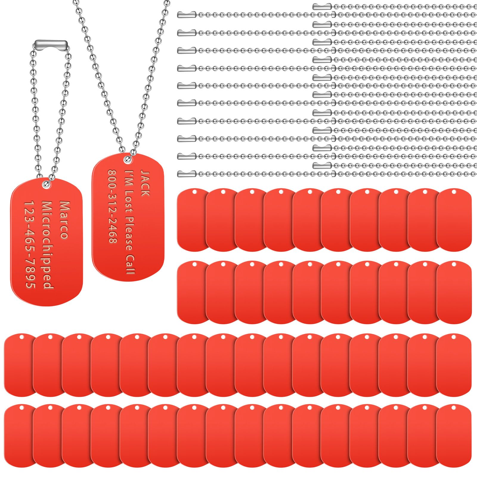 Yinkin 200 Pcs Military Dog Tags Set Including 100 Pcs Aluminum Blank Dog Tags 100 Pcs Ball Steel Chain Rectangle Blank Labels M