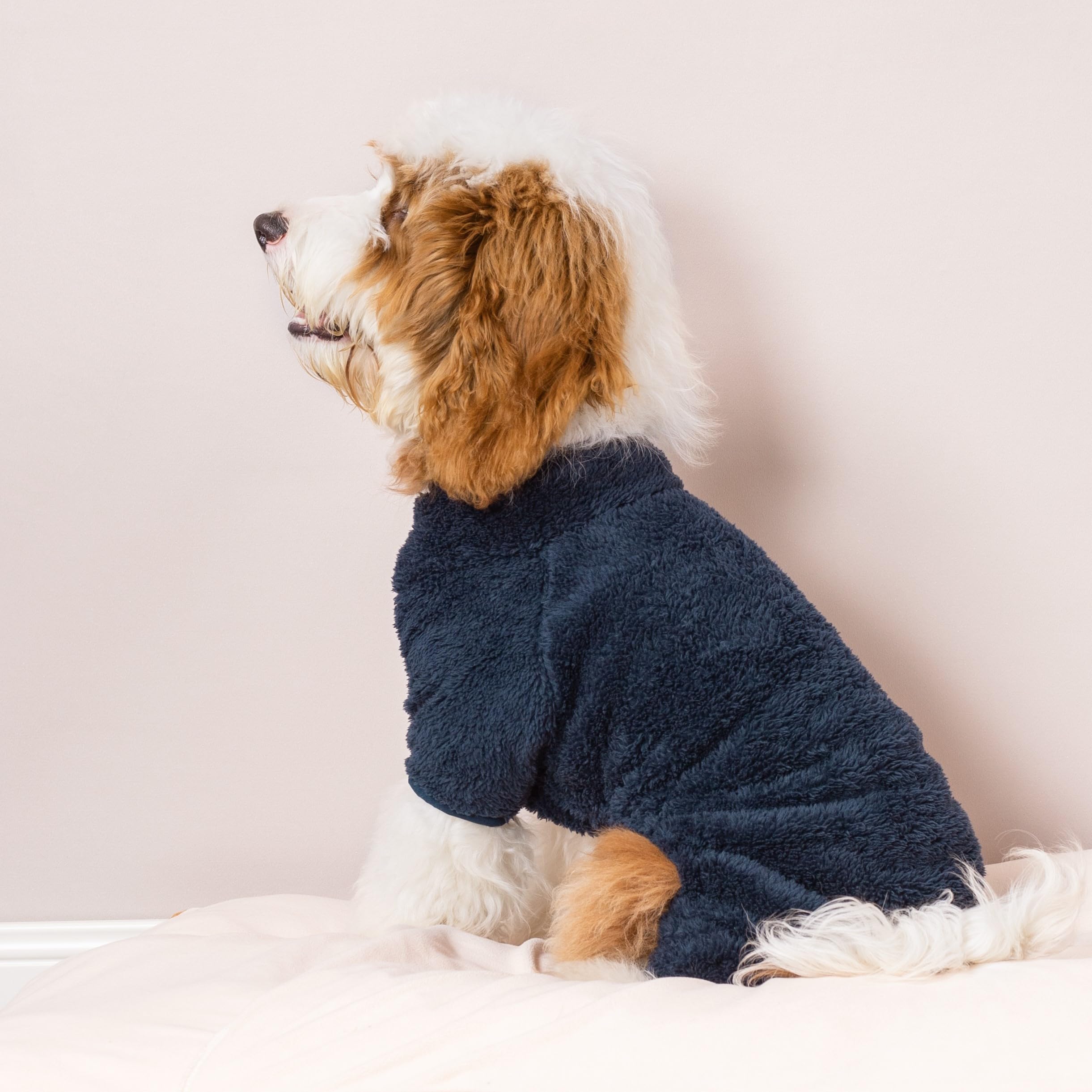 Fitwarm Dog Fuzzy Velvet Pajamas, Dog Winter Clothes For Small Dogs Boy Girl, Pet Jumpsuit, Cat Apparel, Navy Blue, Small