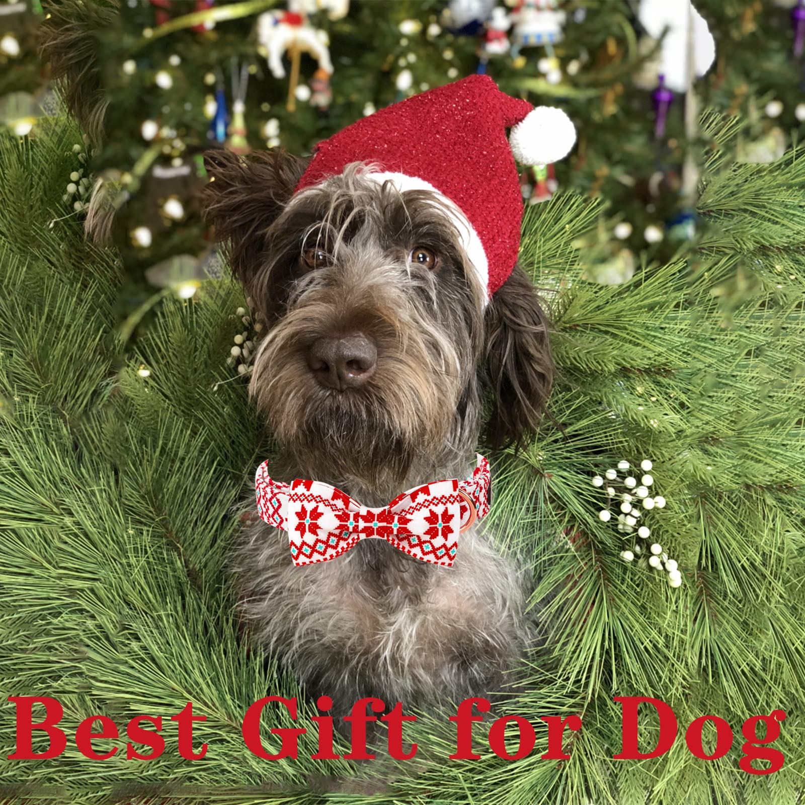 Unique Style Paws Christmas Dog Collar With Bow Tie Red White Grid Cotton Collar Adjustable Puppy Plaid Collar For Small Medium Large Dogs-Xl
